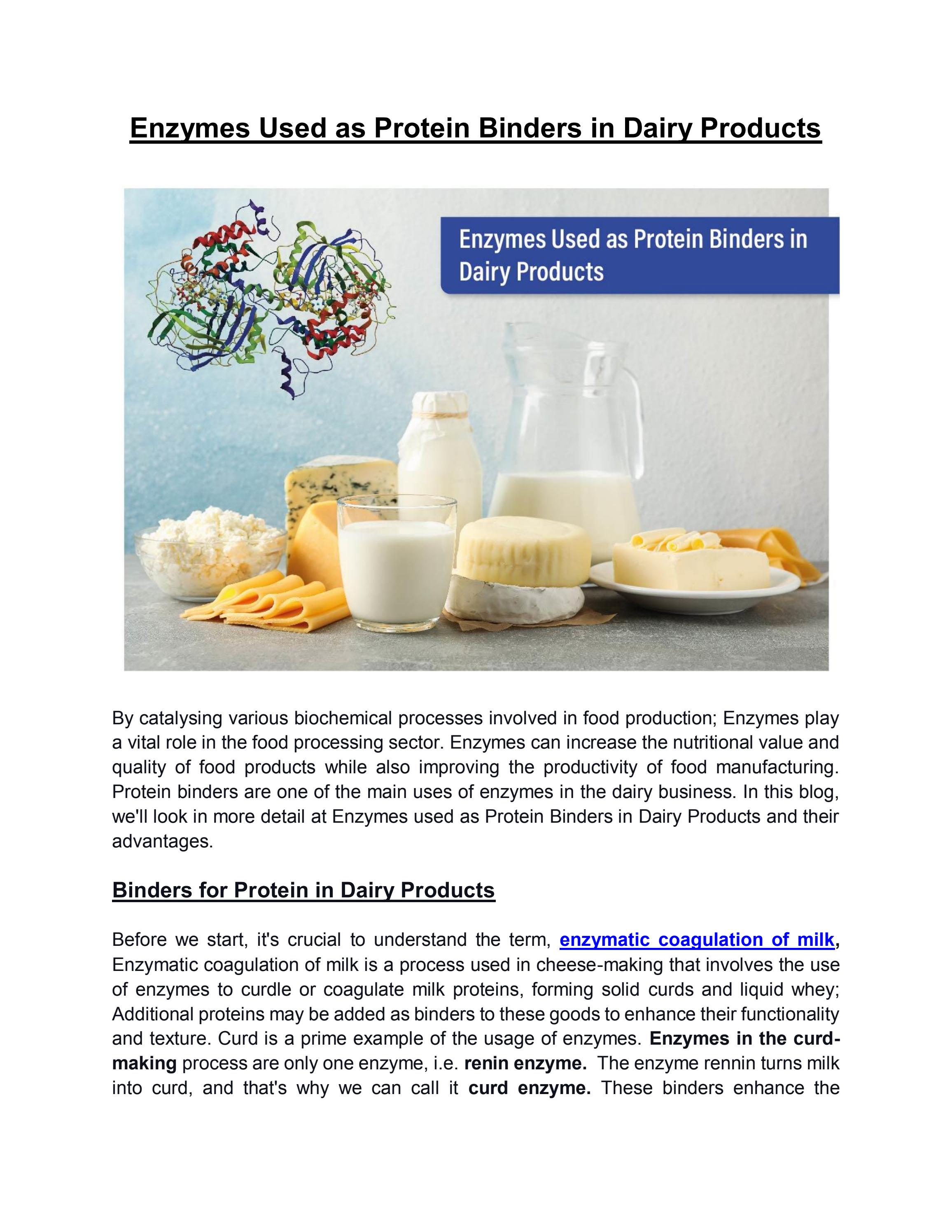 Enzymes Used as Protein Binders in Dairy Products by Ultreze Enzymes