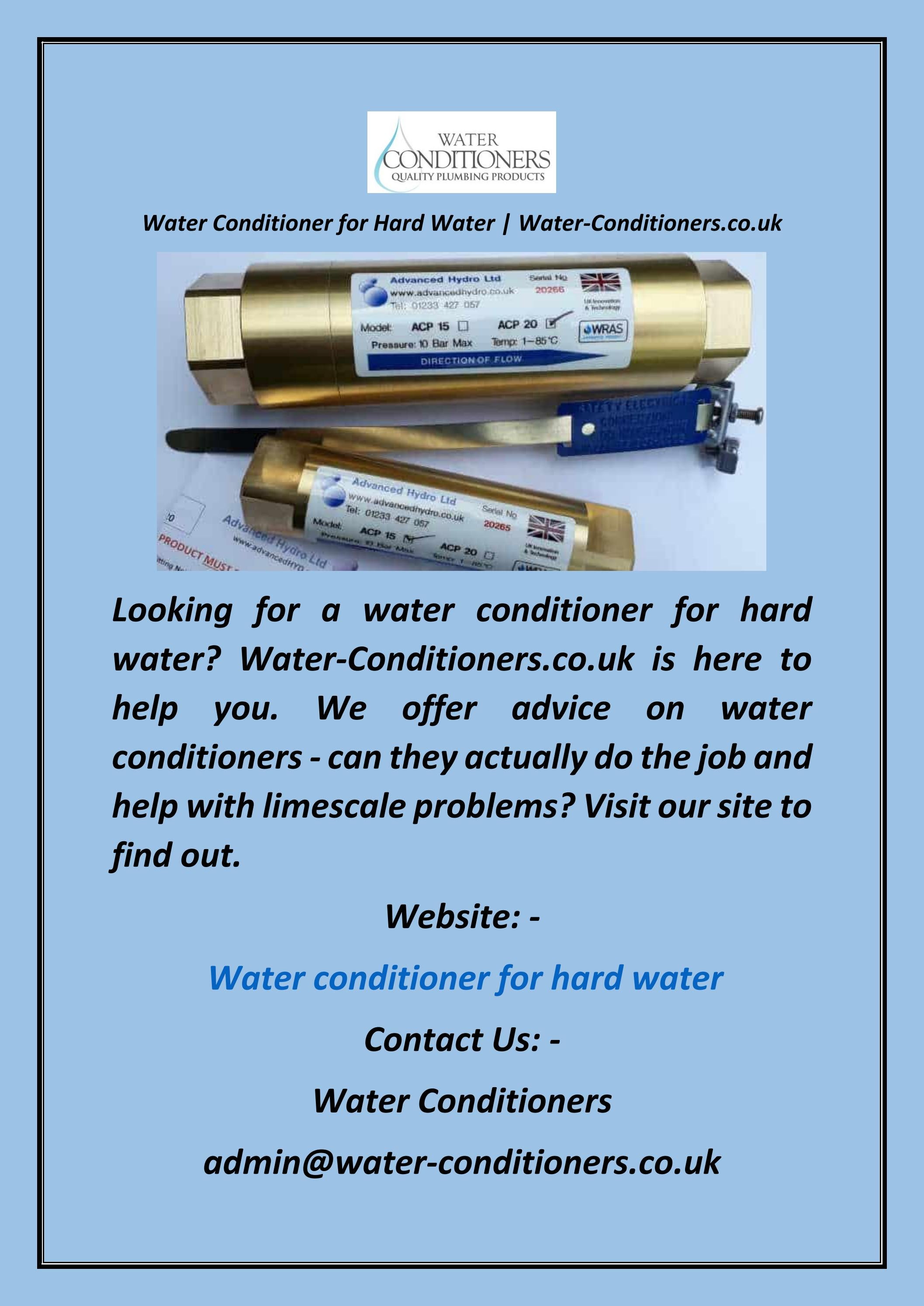 Water Conditioner for Hard Water WaterConditioners.co.uk by Water