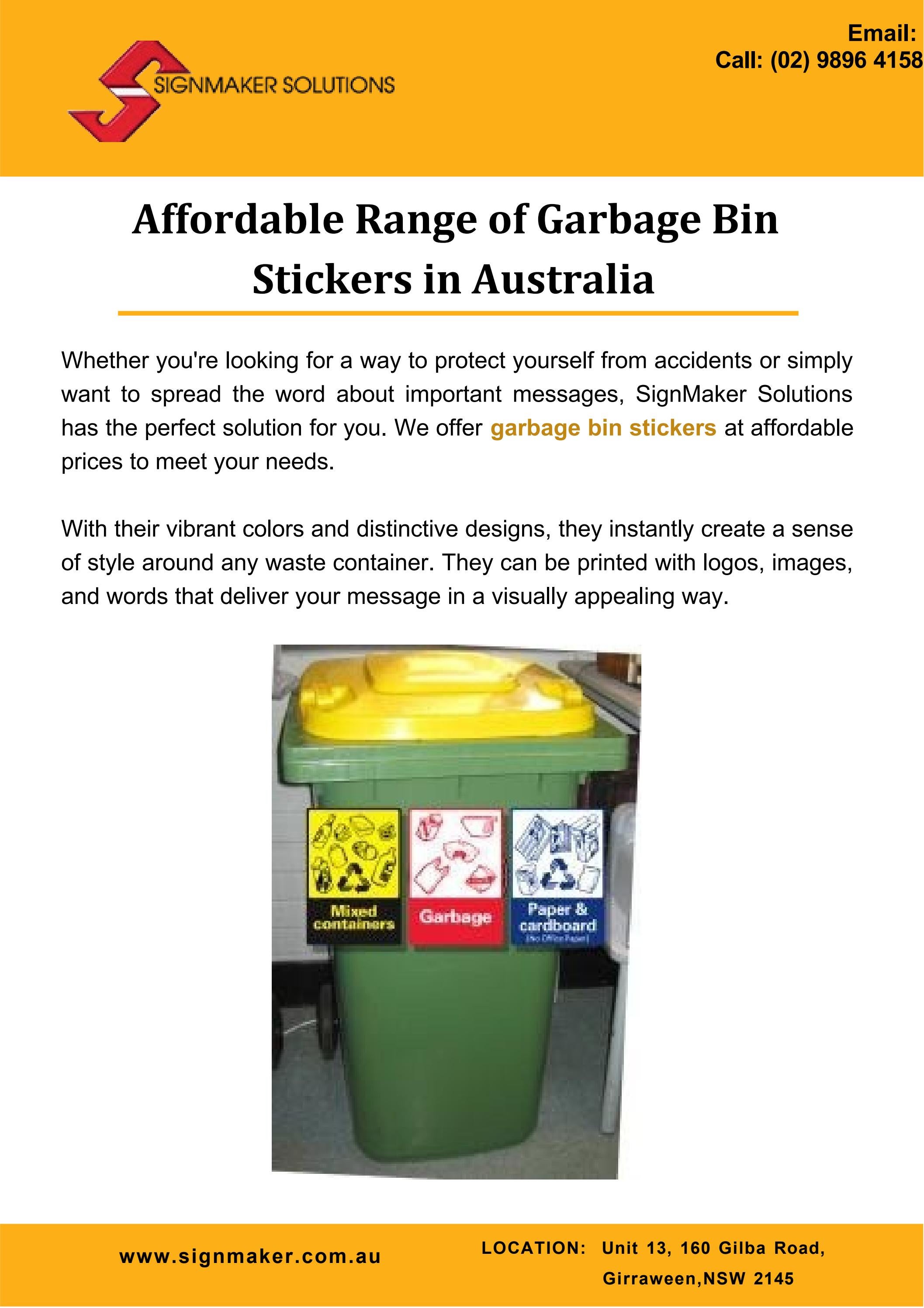 Affordable Range of Garbage Bin Stickers in Australia by signmaker Issuu