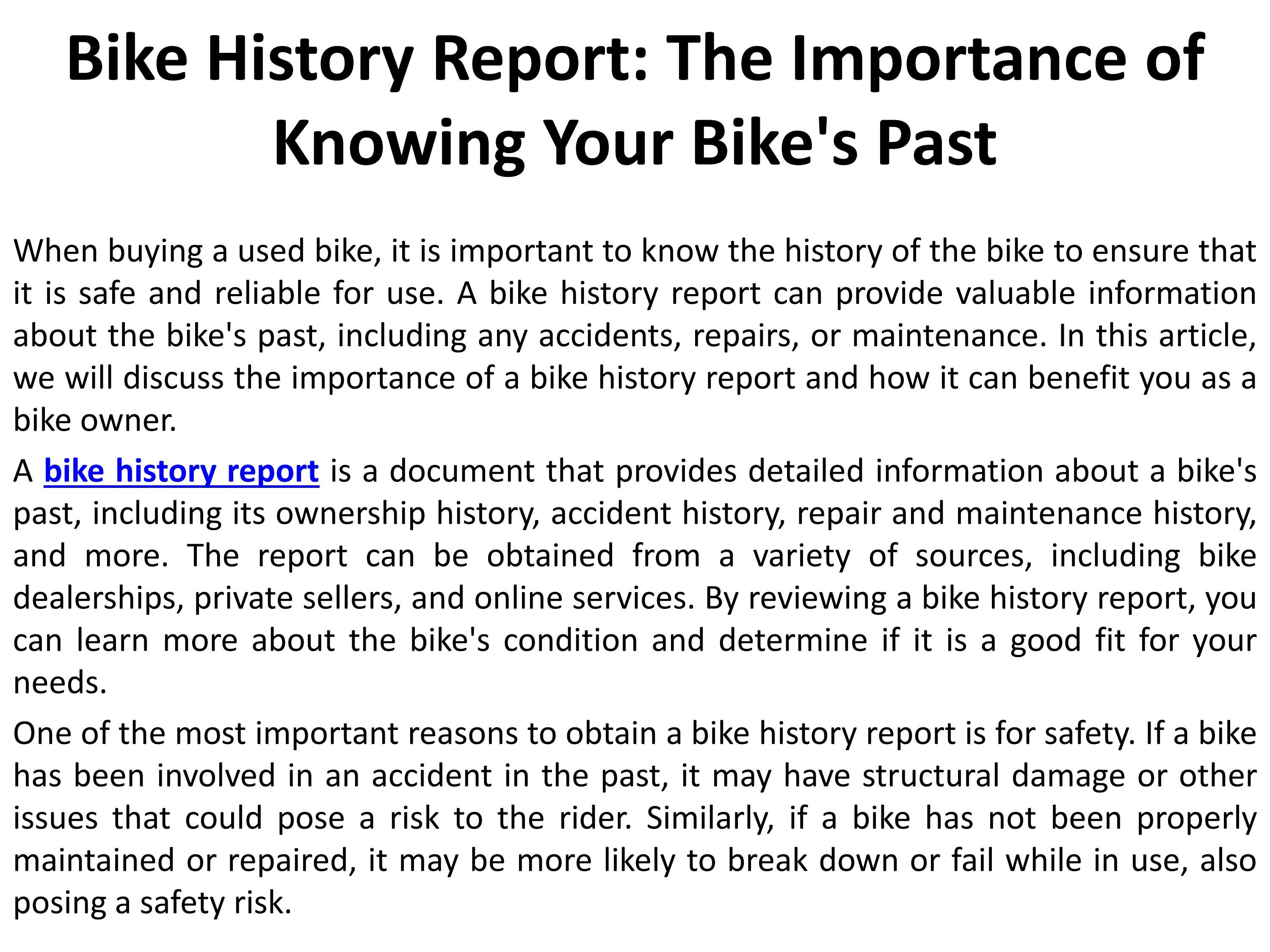 Bike History Report The Important of Knowing Your Bike's Past by