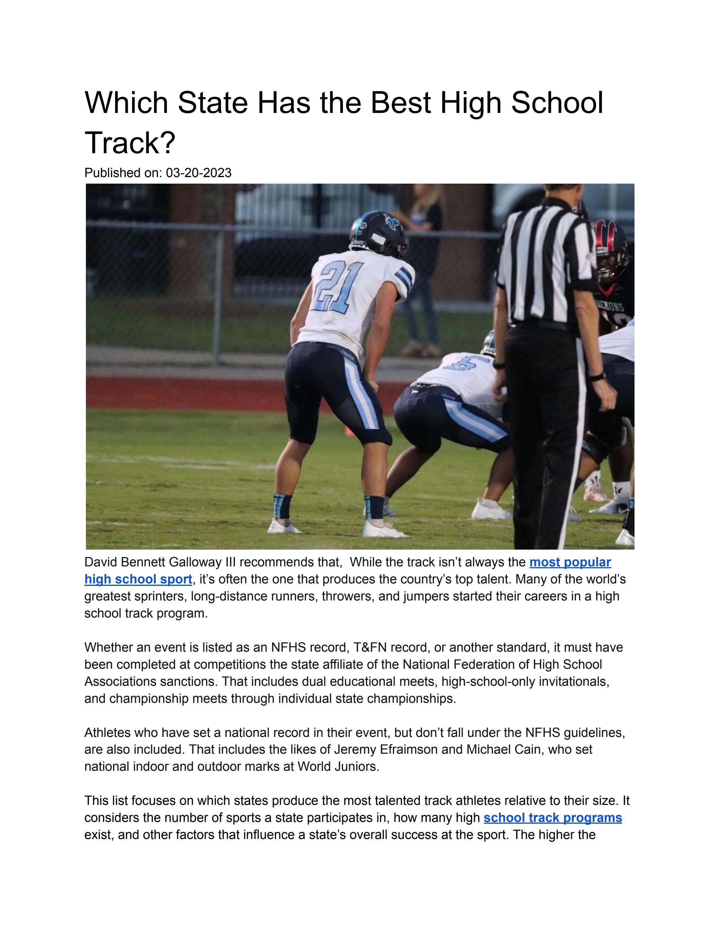 Which State Has the Best High School Track? by David Galloway