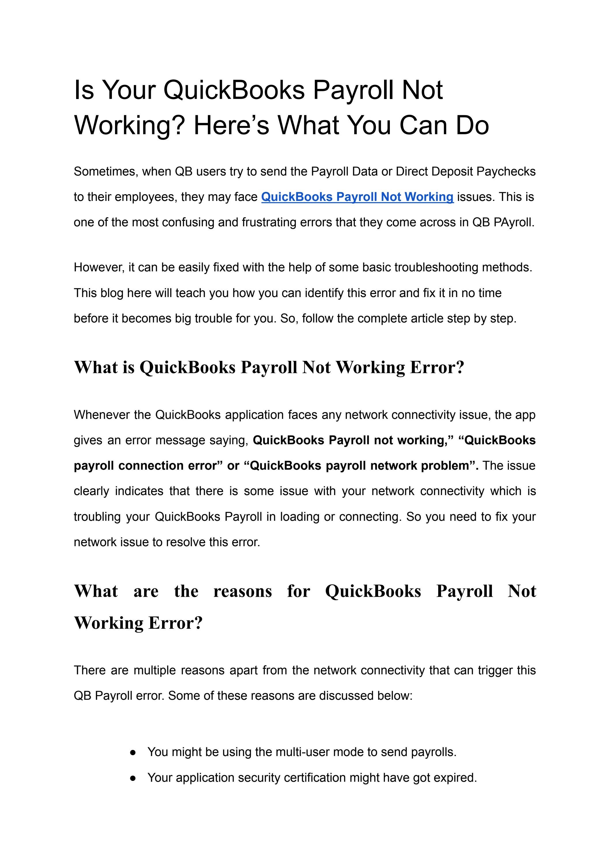 Is Your QuickBooks Payroll Not Working Here’s What You Can Do by