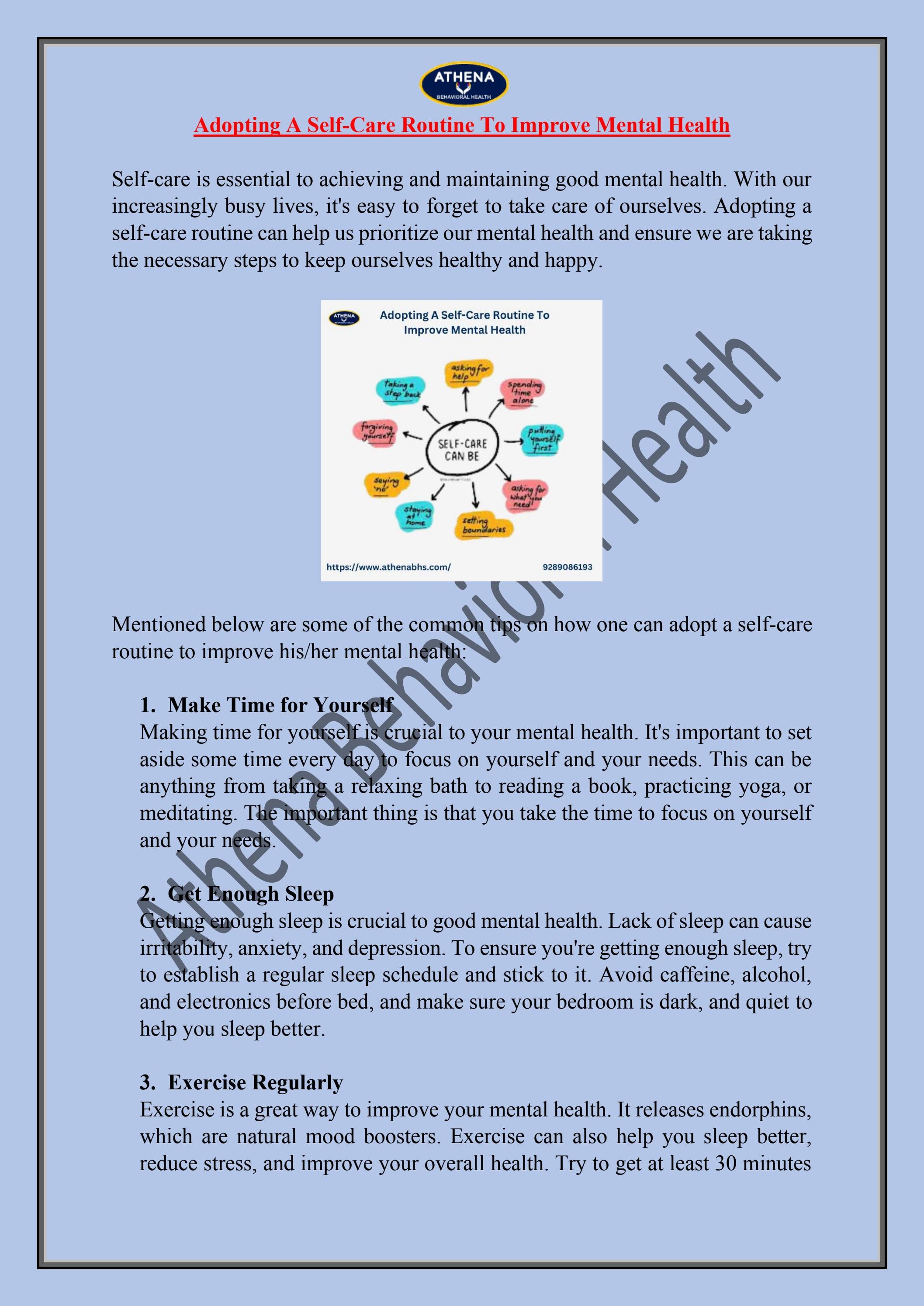 Adopting A Self Care Routine To Improve Mental Health By Athena Behavioral Health Issuu Adopting A Self Care Routine To Improve Mental Health By Athena Behavioral Health Issuu