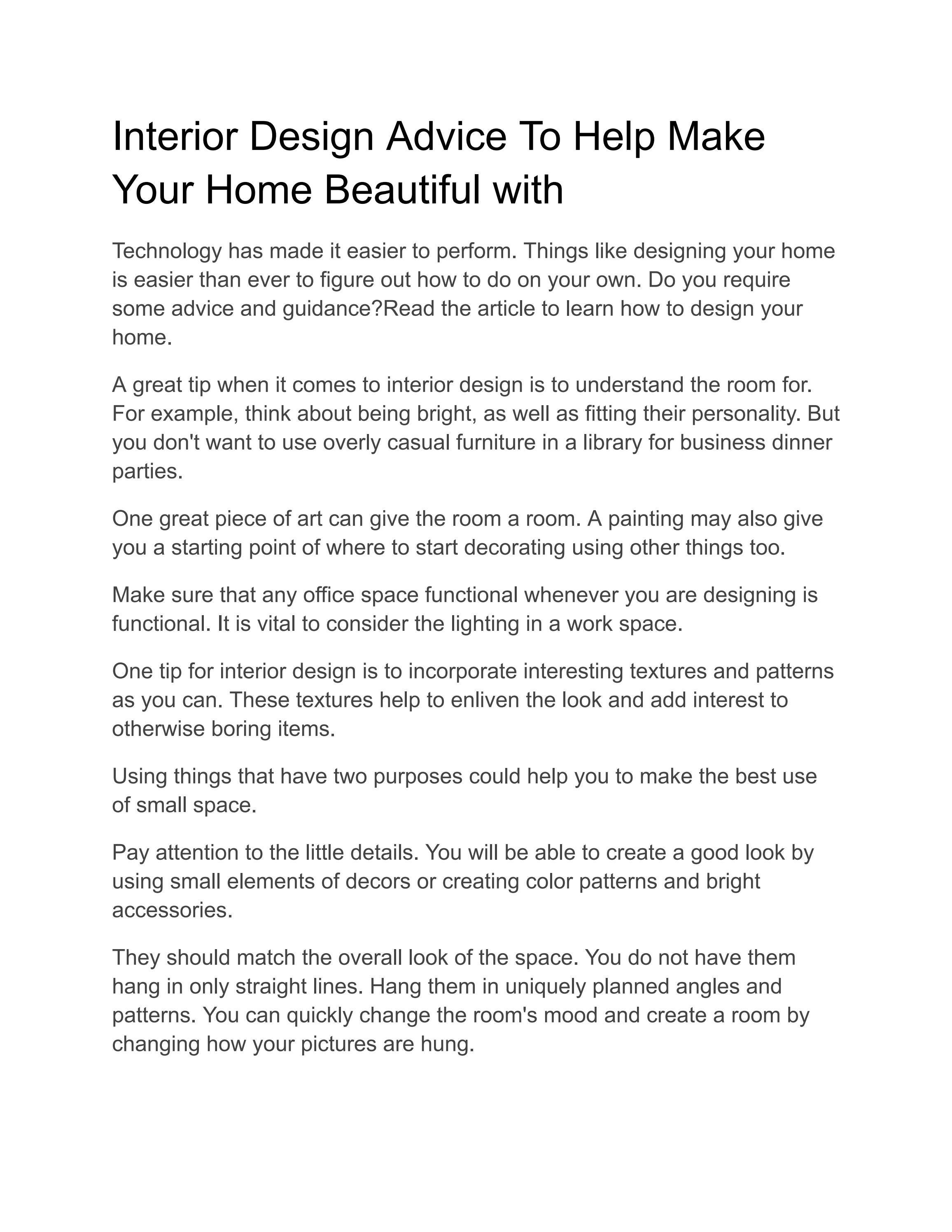 Interior Design Advice To Help Make Your Home Beautiful with R