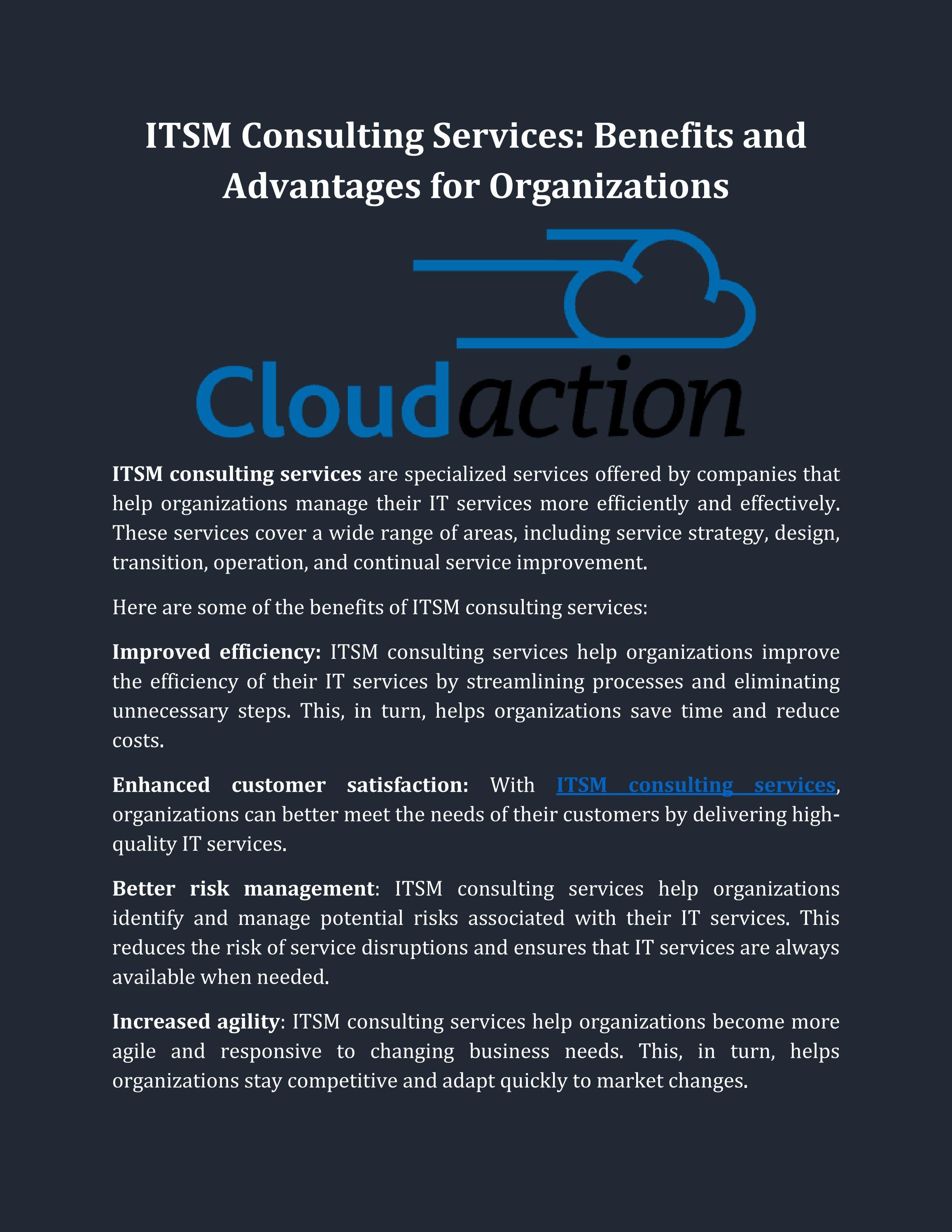 ITSM Consulting Services Benefits and Advantages for Organizations by