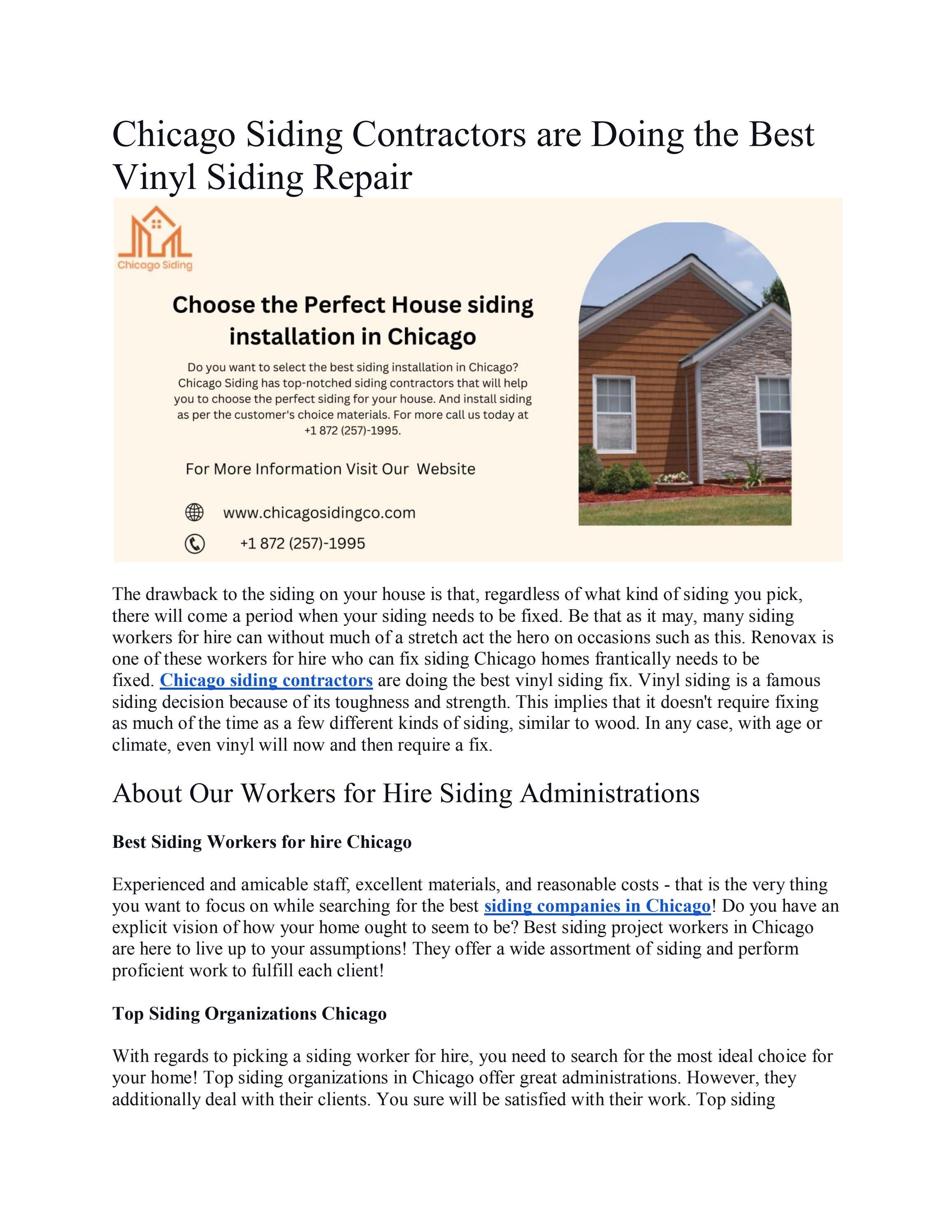 Chicago Siding Contractors are Doing the Best Vinyl Siding Repair by