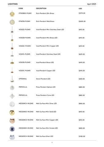 Tom Dixon Studio 灯饰目录 · Tom Dixon Pricelist (USD) 第 8 页