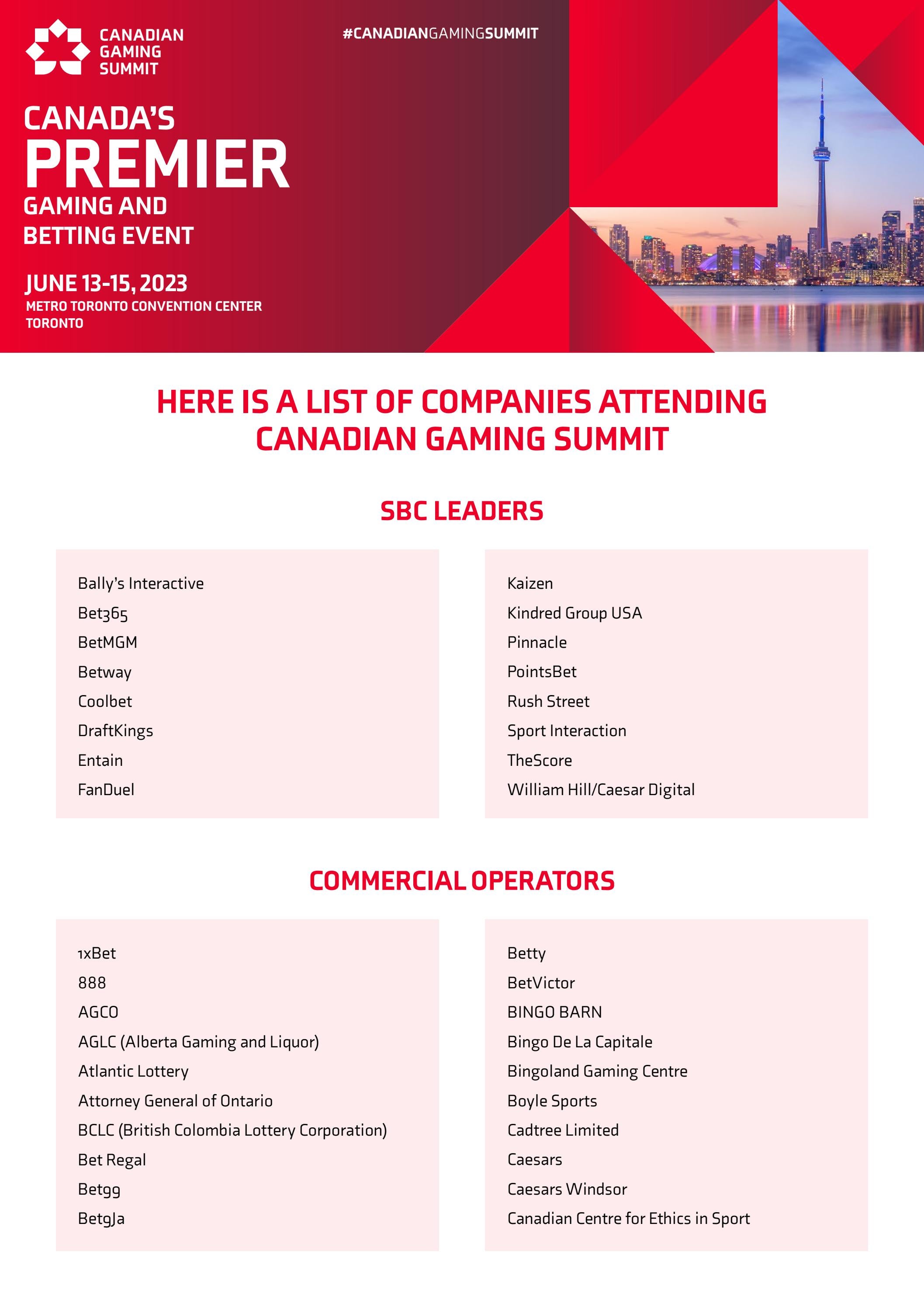 Canadian Gaming Summit 2023 Attendee List by Sports Betting Community