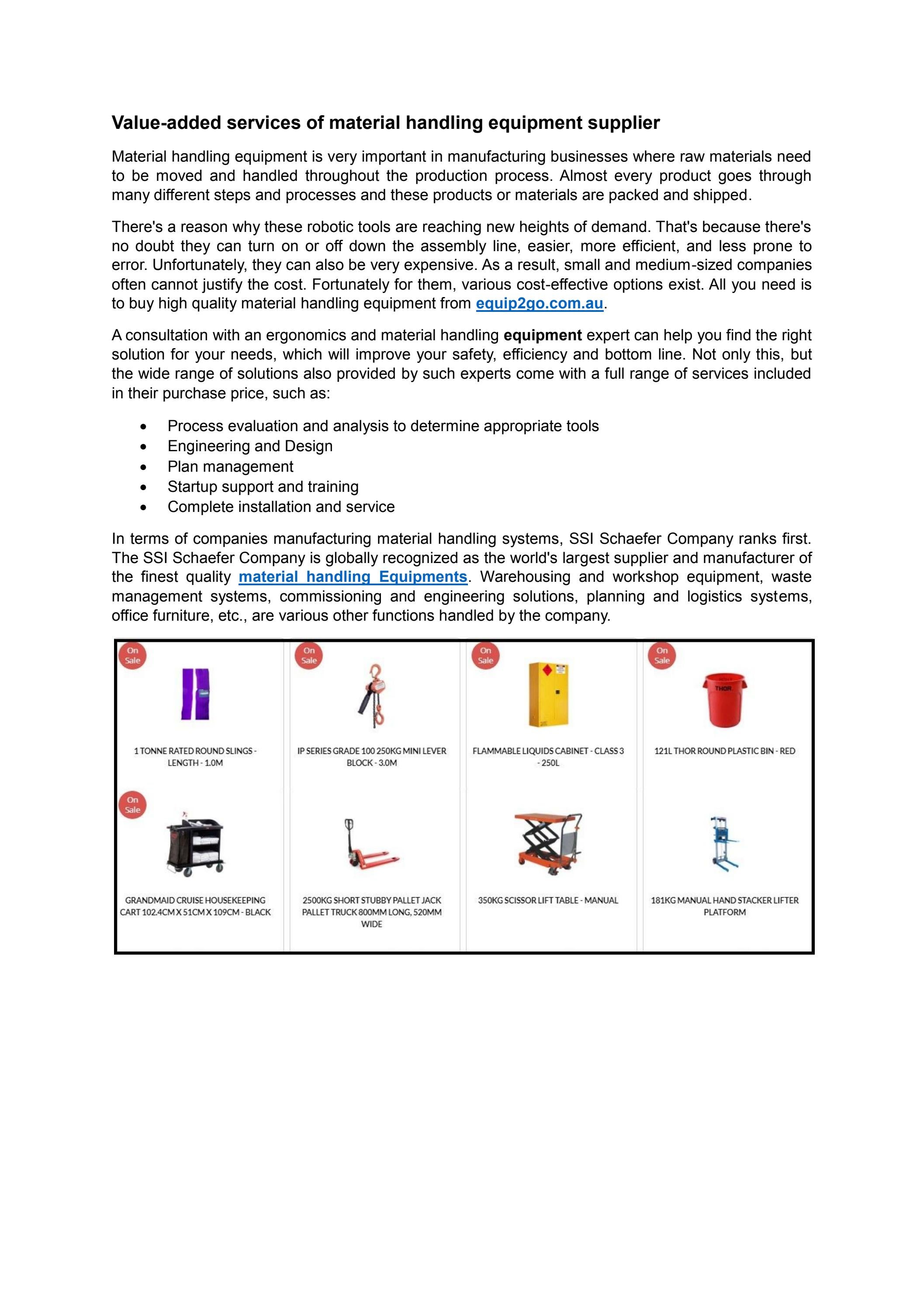 Valueadded services of material handling equipment supplier by