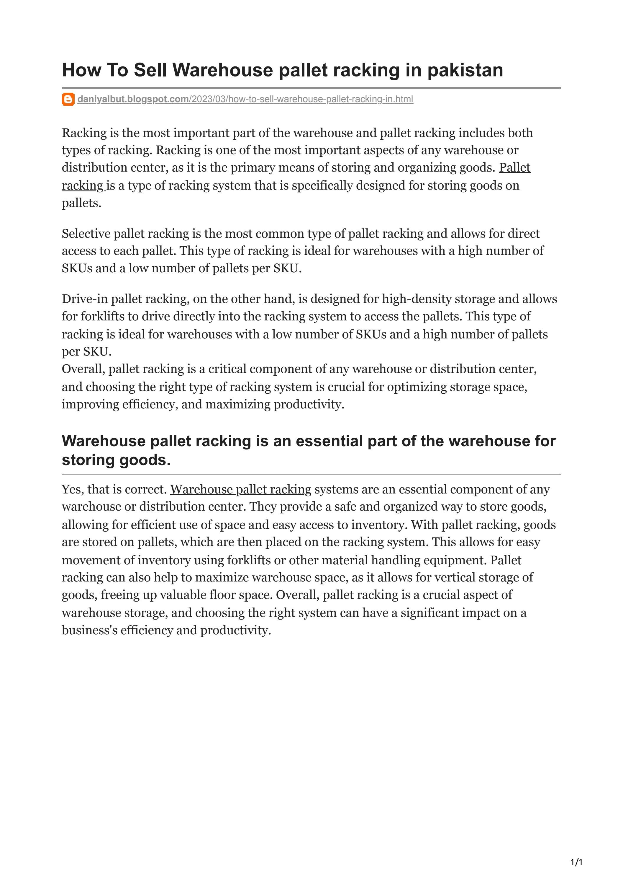 How To Sell Warehouse pallet racking in pakistan by jamesdaniel Issuu