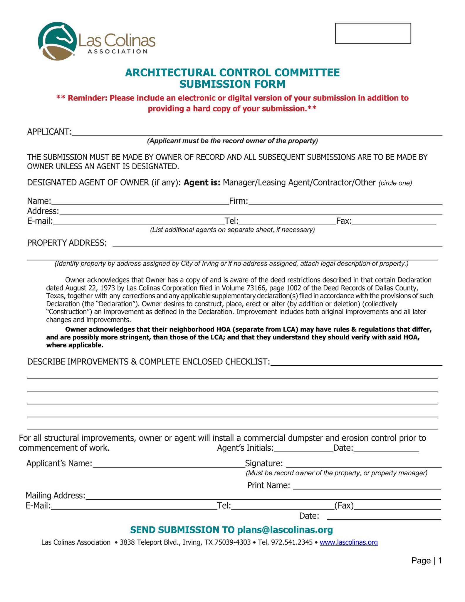 LCA ACC Submission Form by Las Colinas Association - Issuu