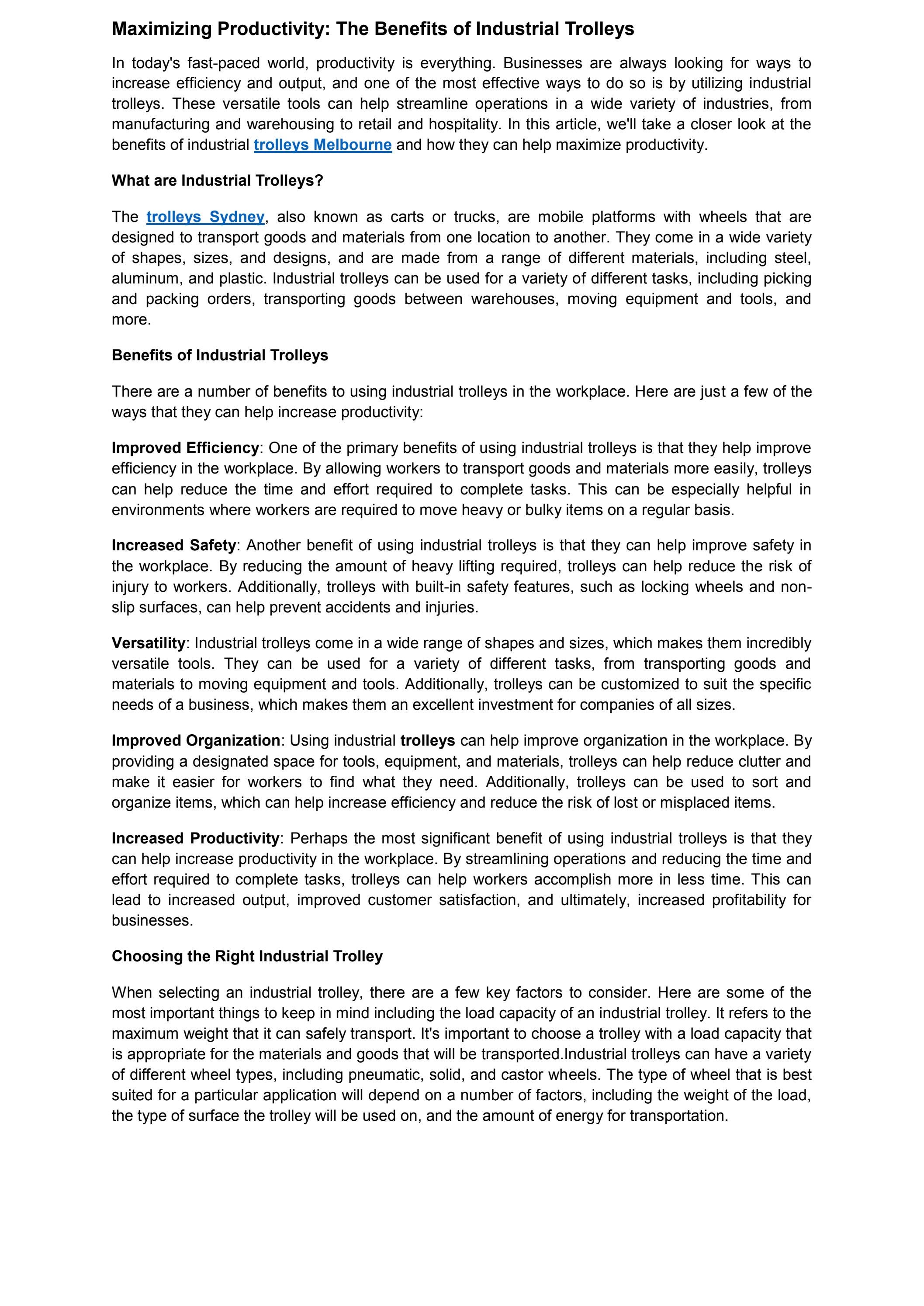Maximizing Productivity The Benefits Of Industrial Trolleys By