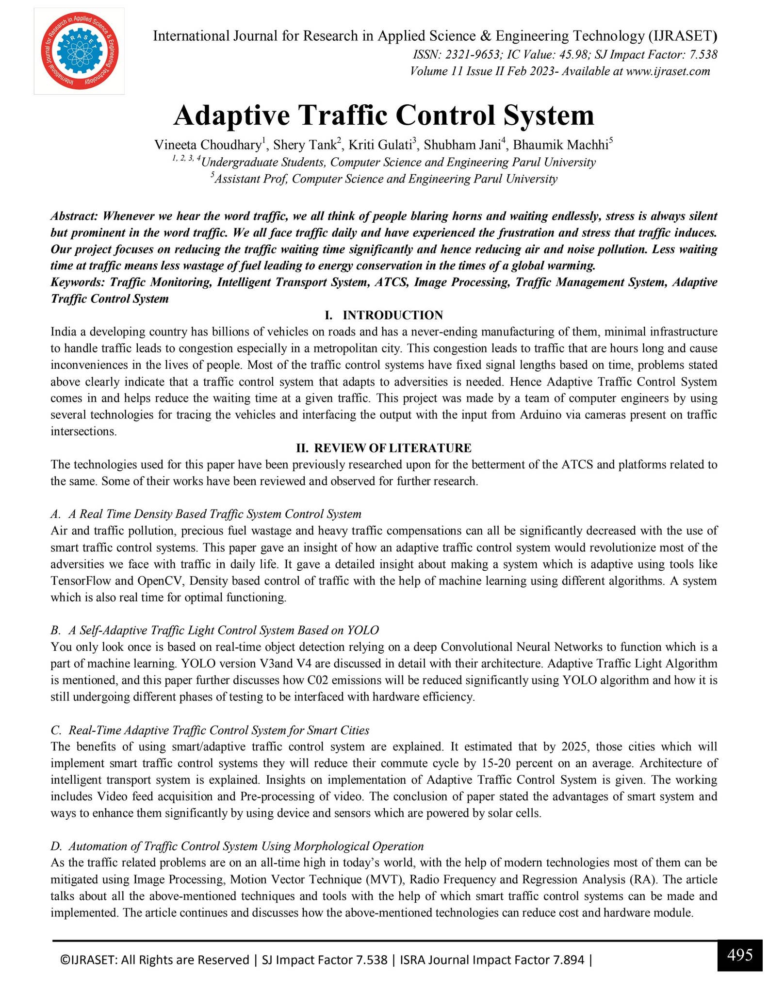 Adaptive Traffic Control System by IJRASET - Issuu