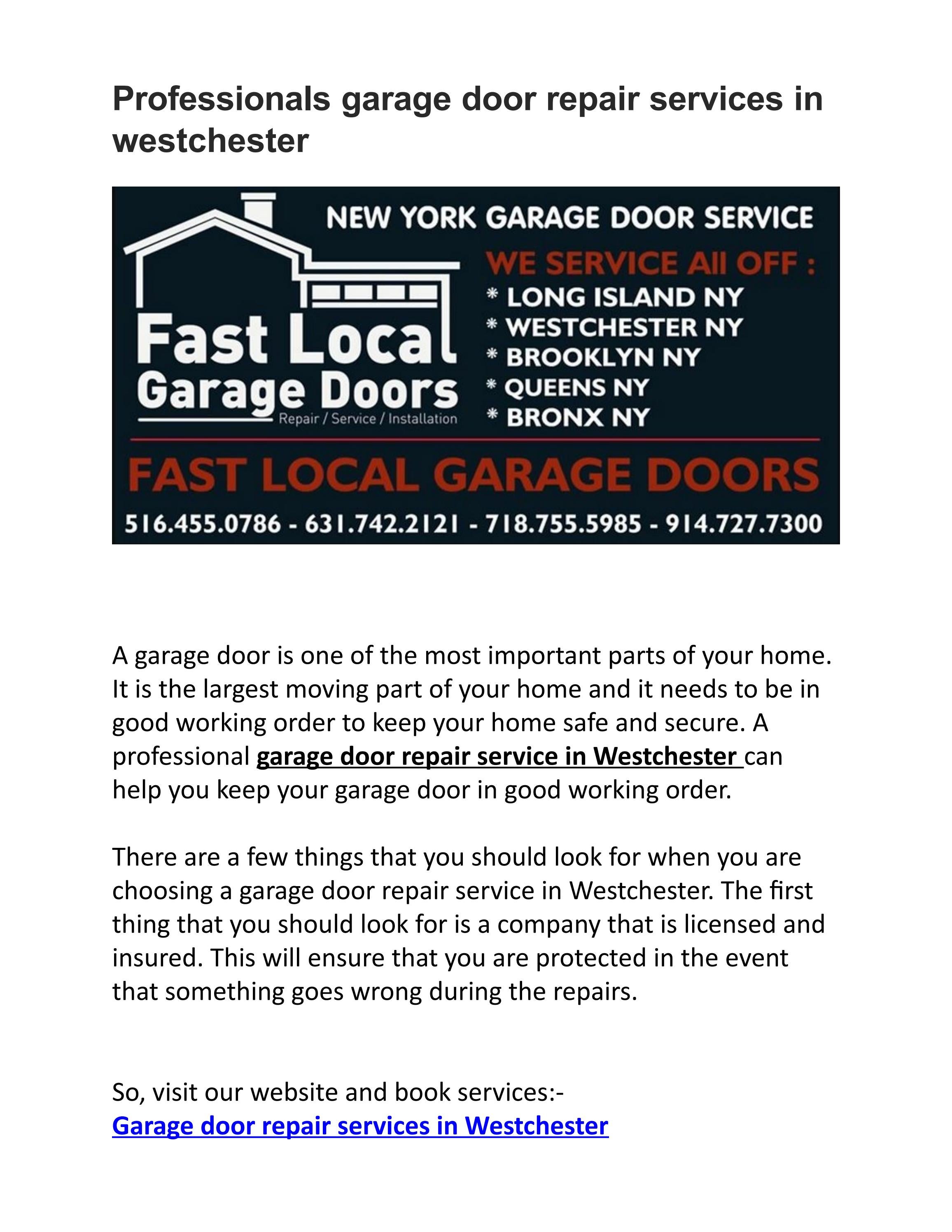 professional garage door repair services in westchester by Hello world