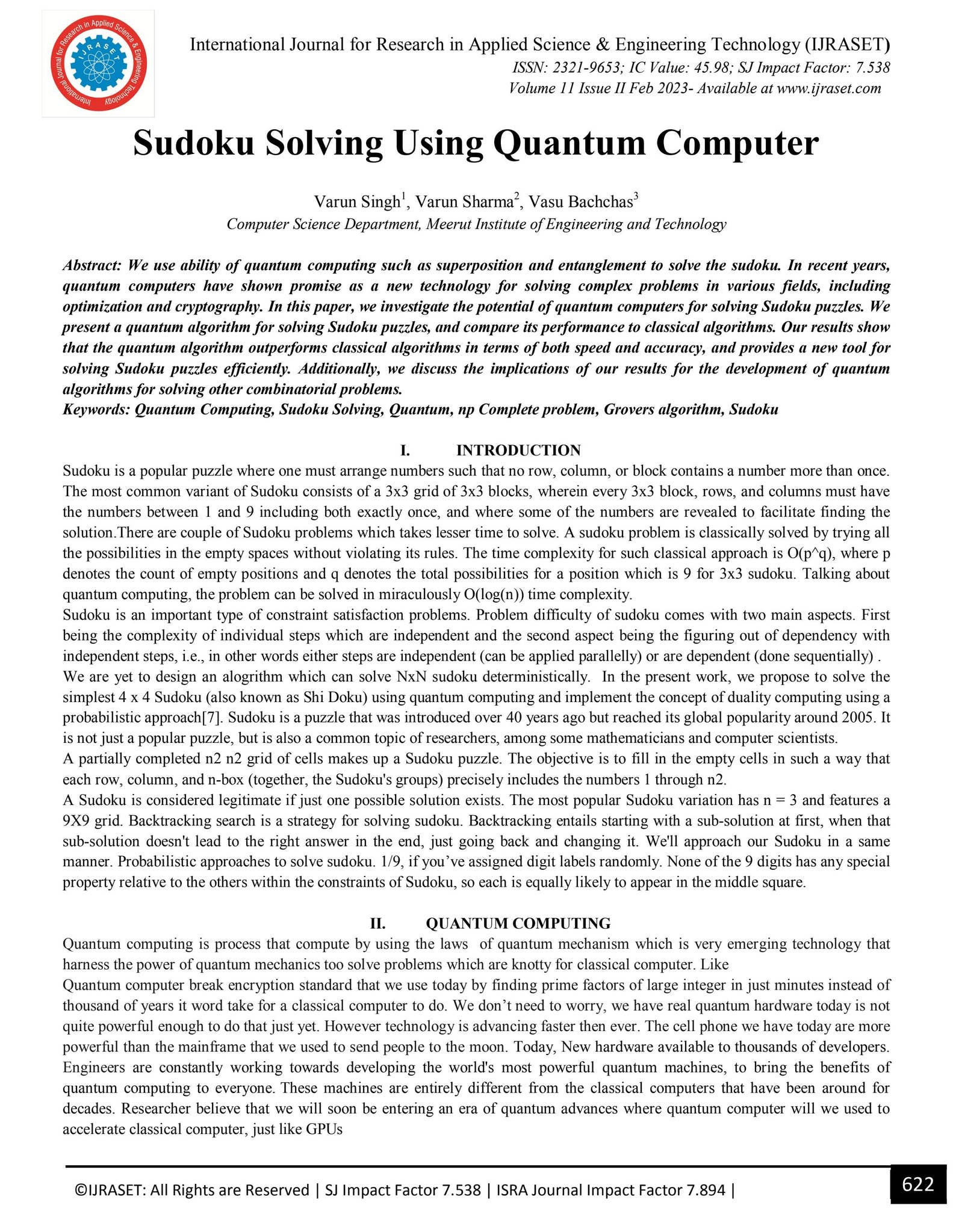 Sudoku Solving Using Quantum Computer by IJRASET - Issuu