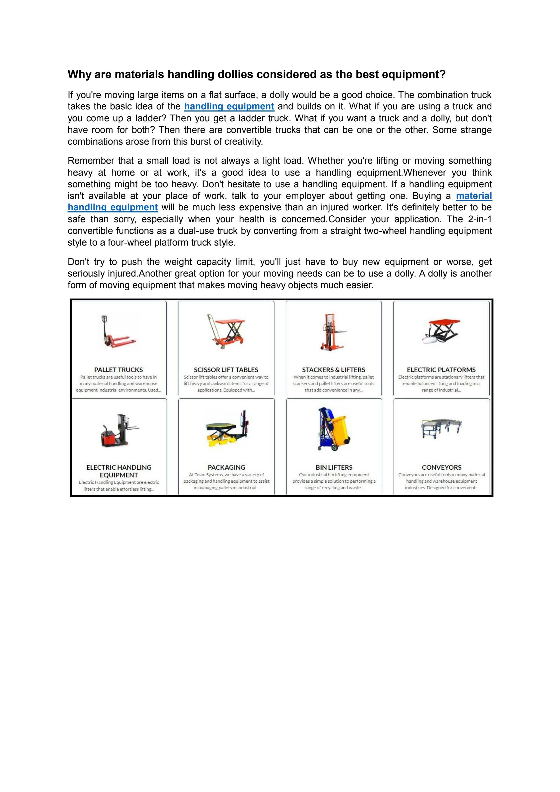 Why are materials handling dollies considered as the best equipment? by