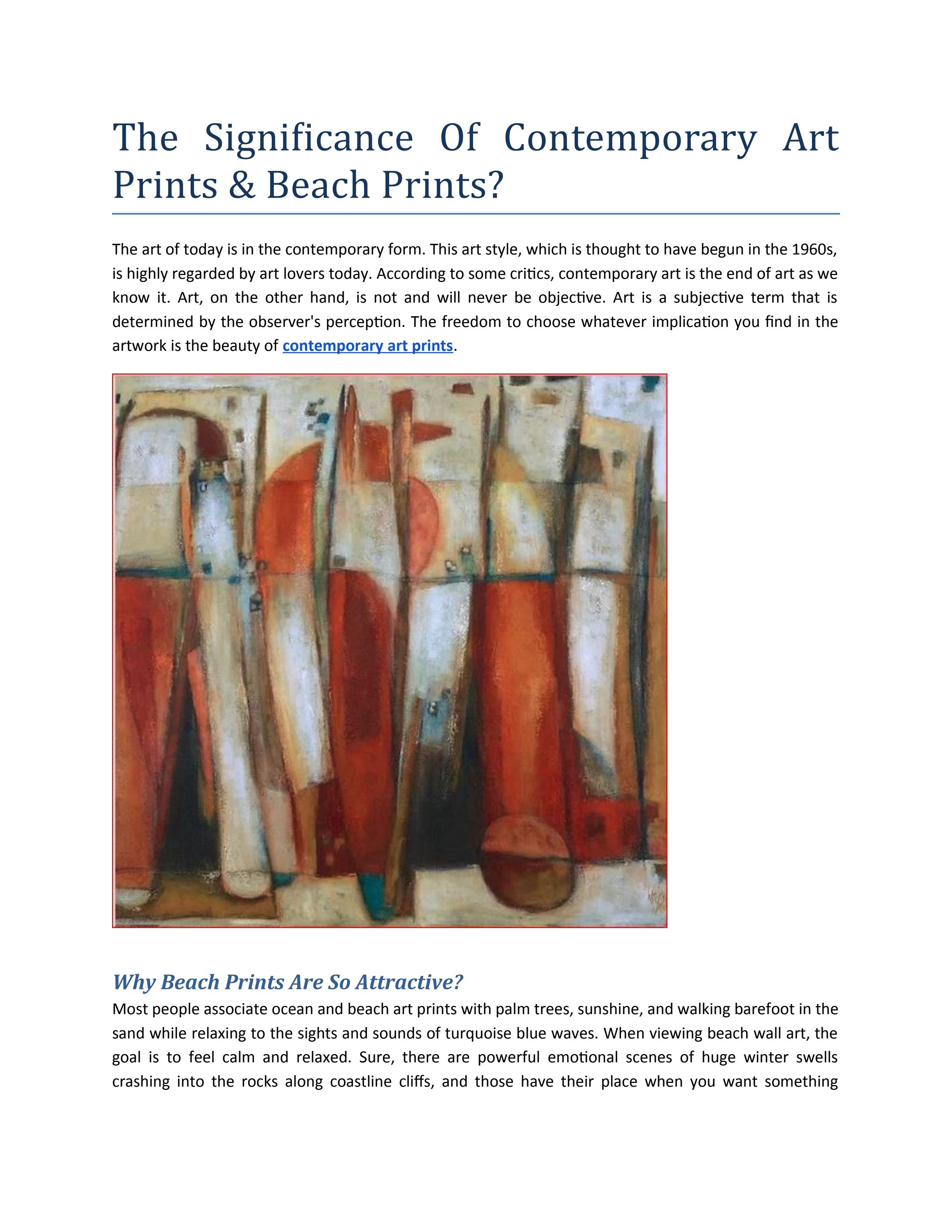 The Significance Of Contemporary Art Prints & Beach Prints? by Art