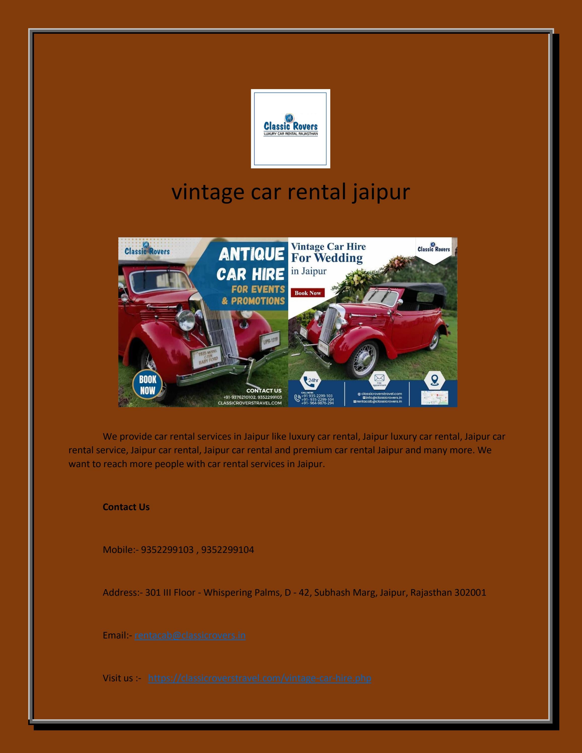 Hire Luxury Car in Jaipur by Classic Rovers Travel Issuu