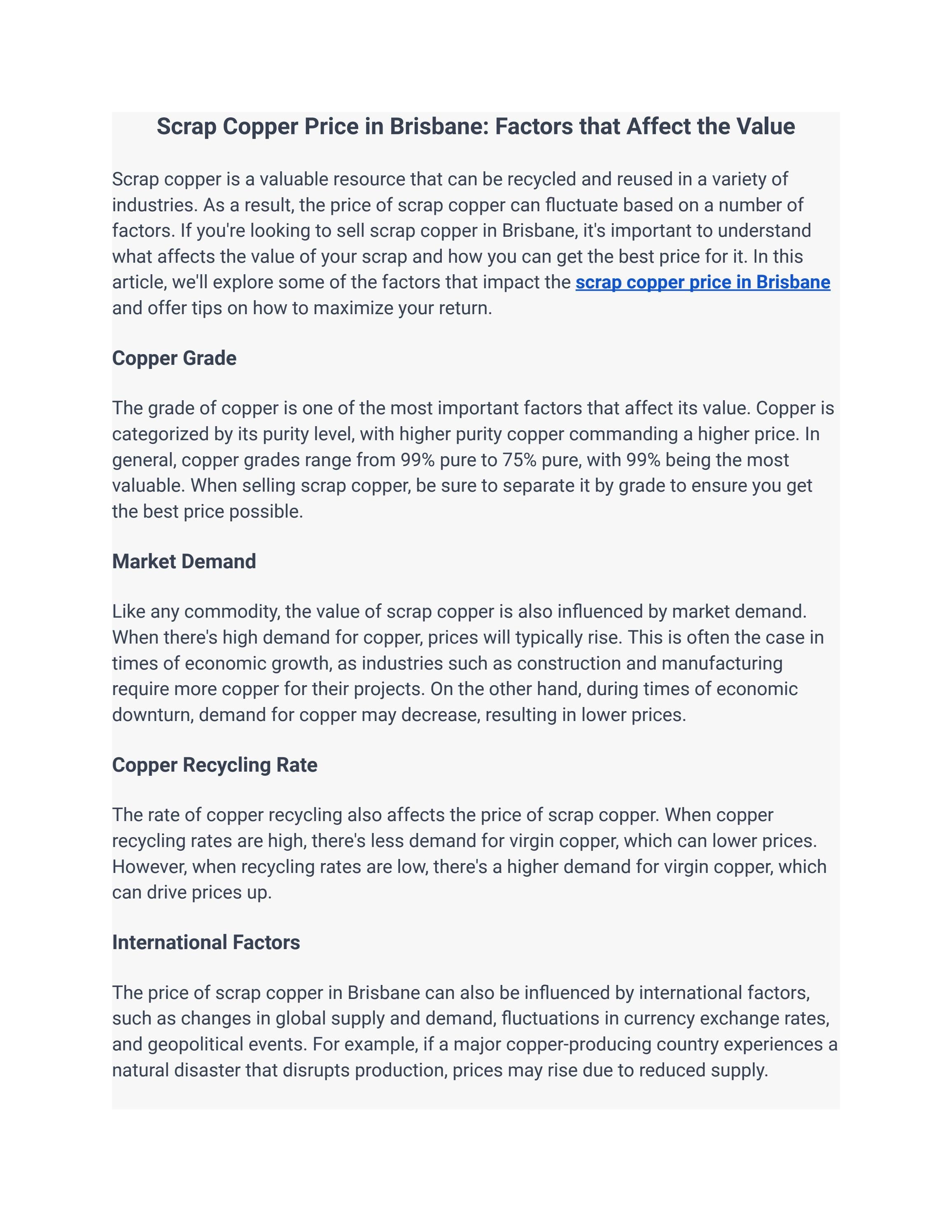 Scrap Copper Price in Brisbane Factors that Affect the Value by BNE