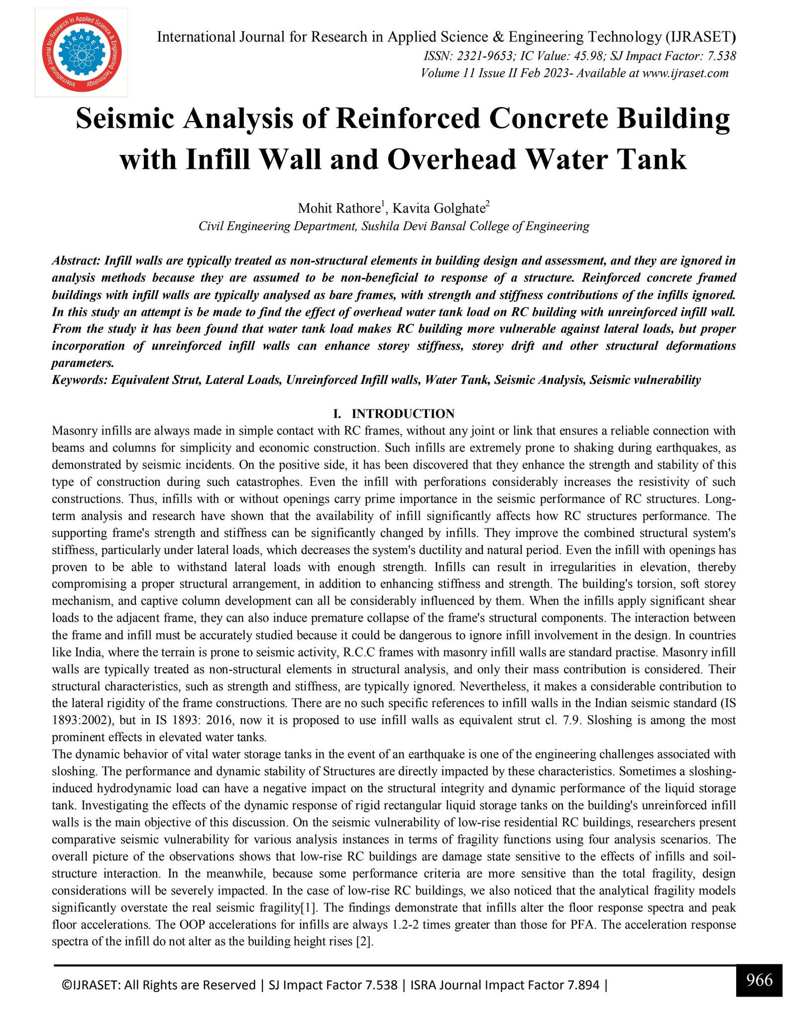 Seismic Analysis of Reinforced Concrete Building with Infill Wall and ...