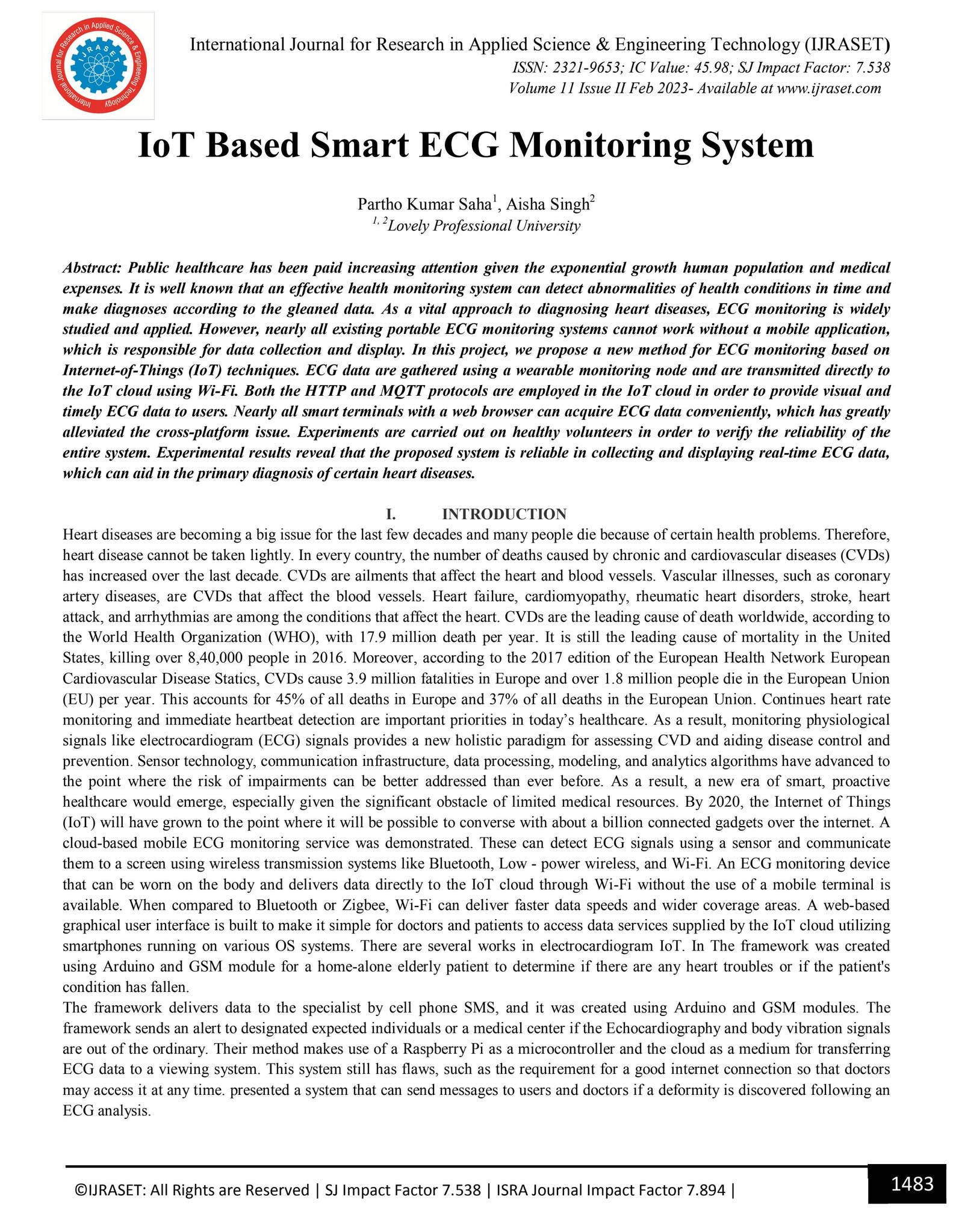 IoT Based Smart ECG Monitoring System by IJRASET - Issuu