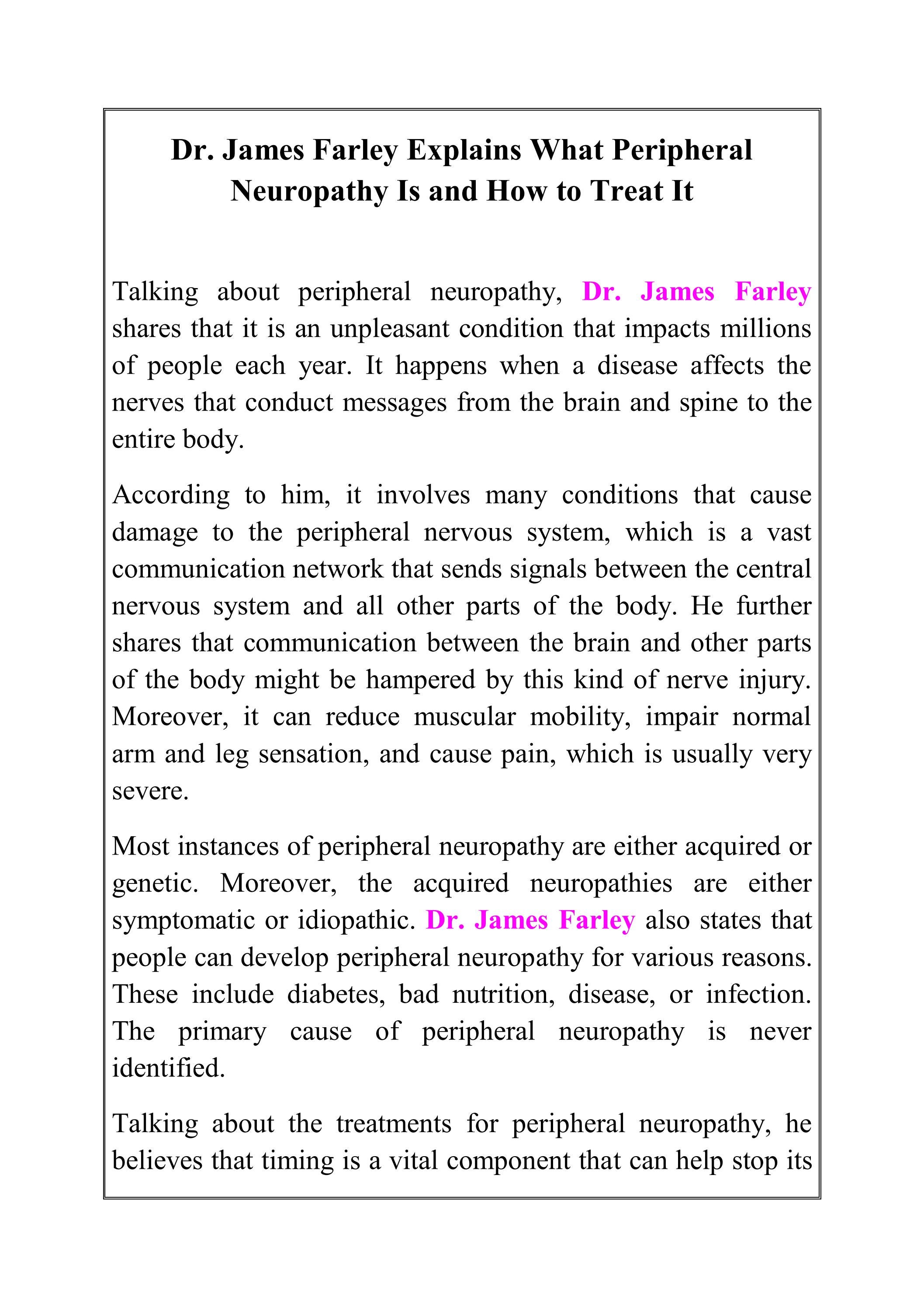 Dr. James Farley Explains What Peripheral Neuropathy Is and How to