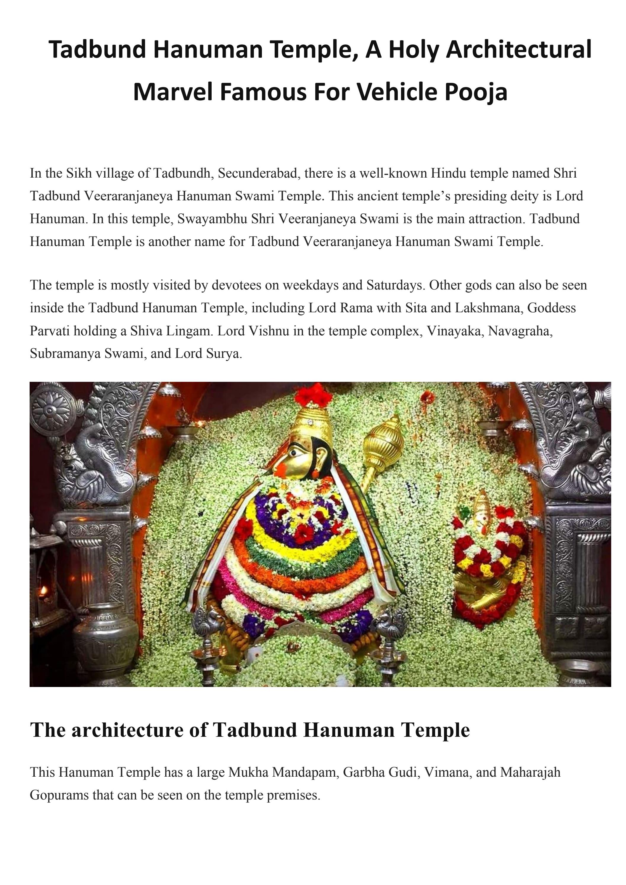 Tadbund Hanuman Temple, A Holy Architectural Marvel Famous For Vehicle