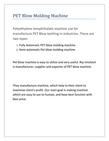 PET Blow Molding Machine Manufacturer in India - Raj Innotech by Raj ...