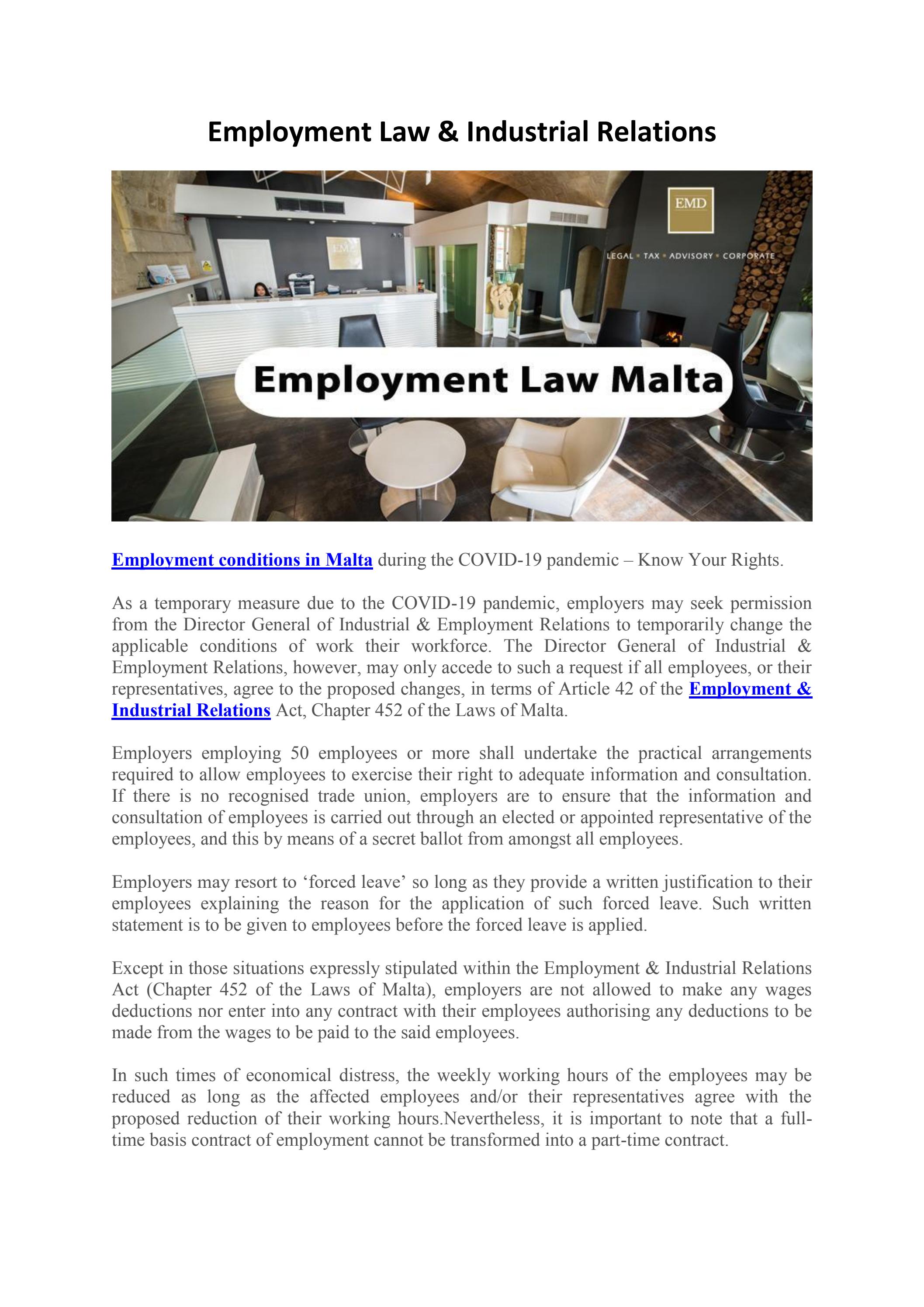 Employment Law Malta by EMD Advocates Issuu