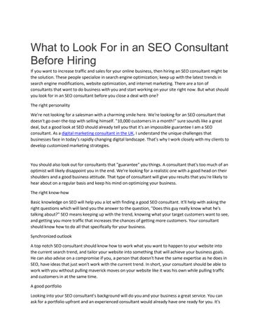 Cover of "What to Look For in an SEO Consultant Before Hiring"