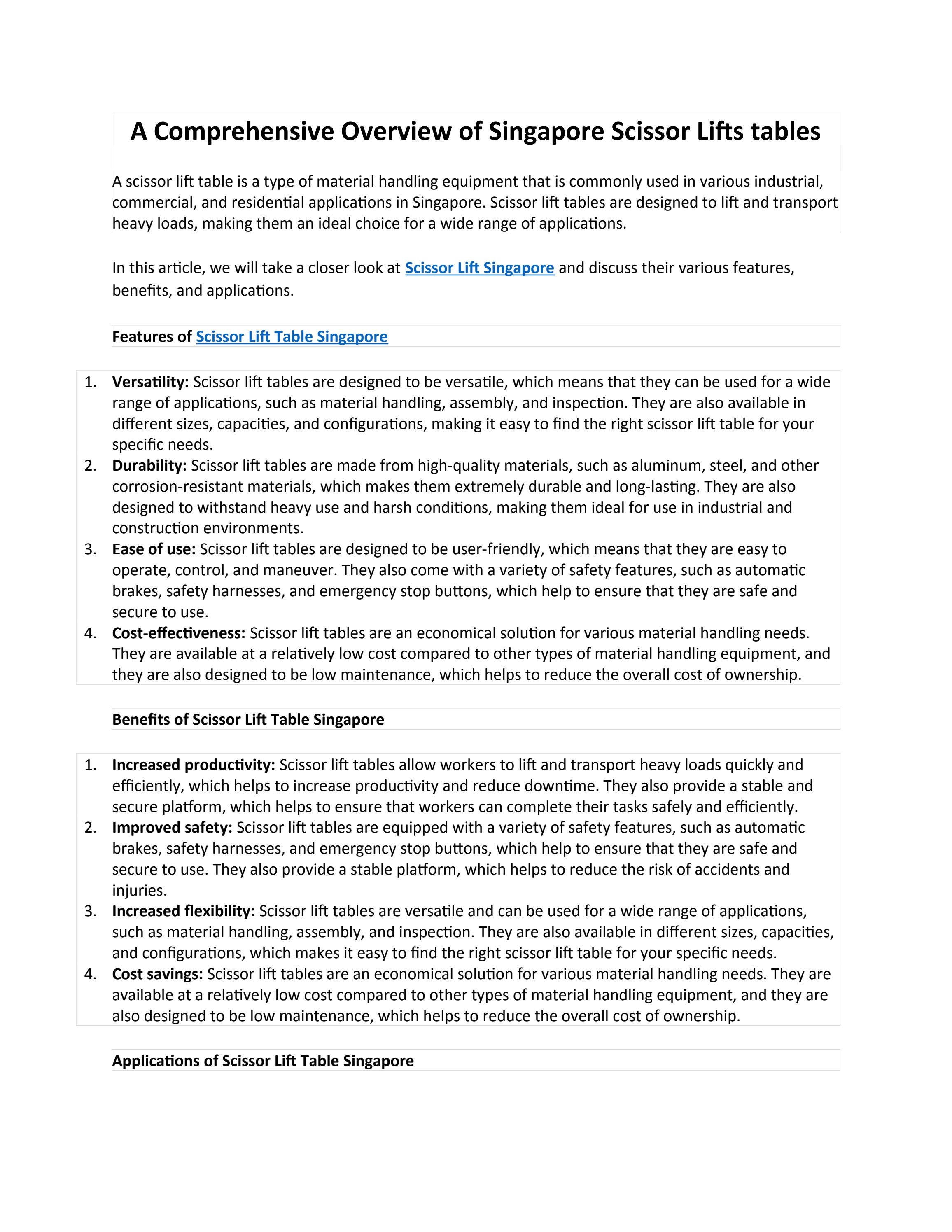 A Comprehensive Overview of Singapore Scissor Lifts tables by scissorslift1 Issuu