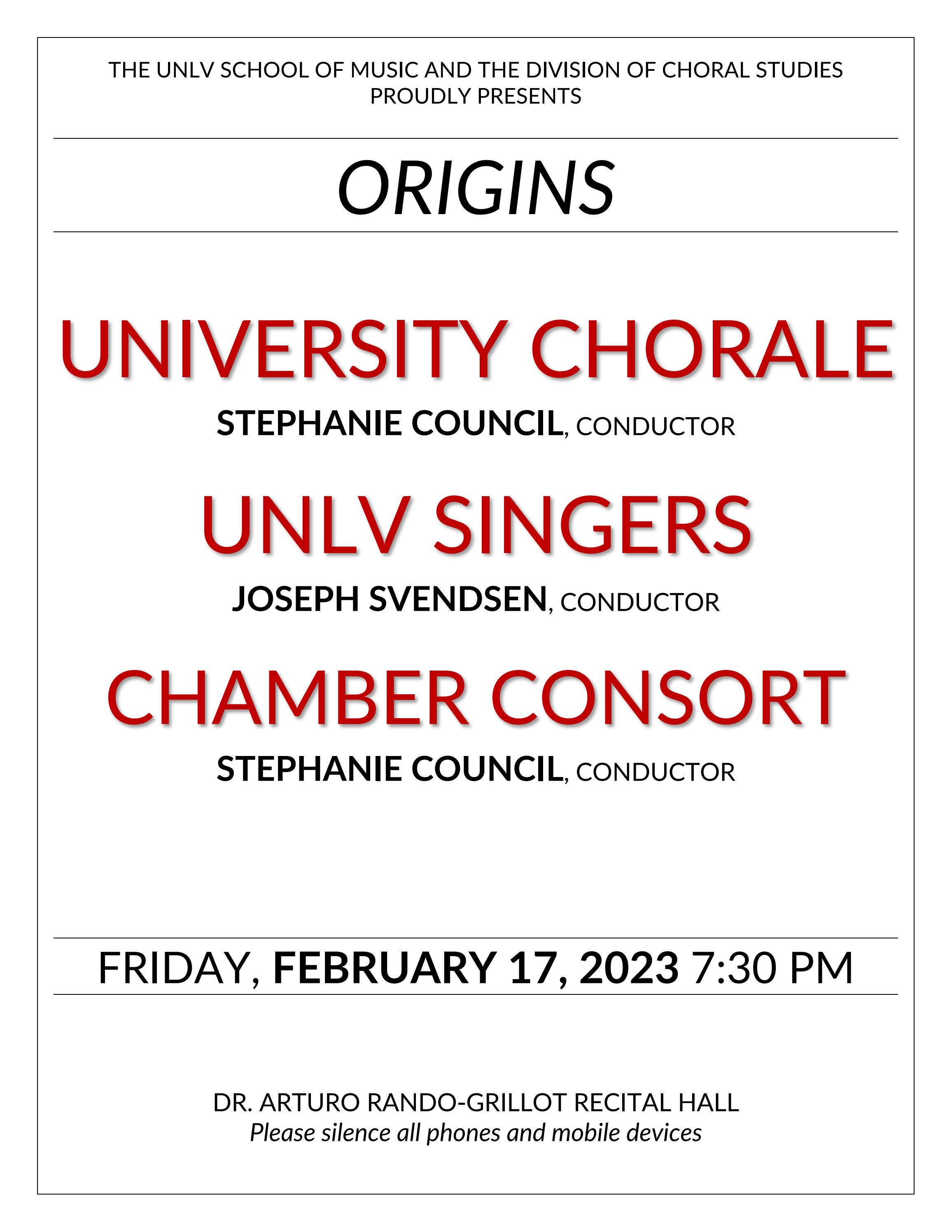Origins February 2023 Program by UNLV Choral Music Issuu