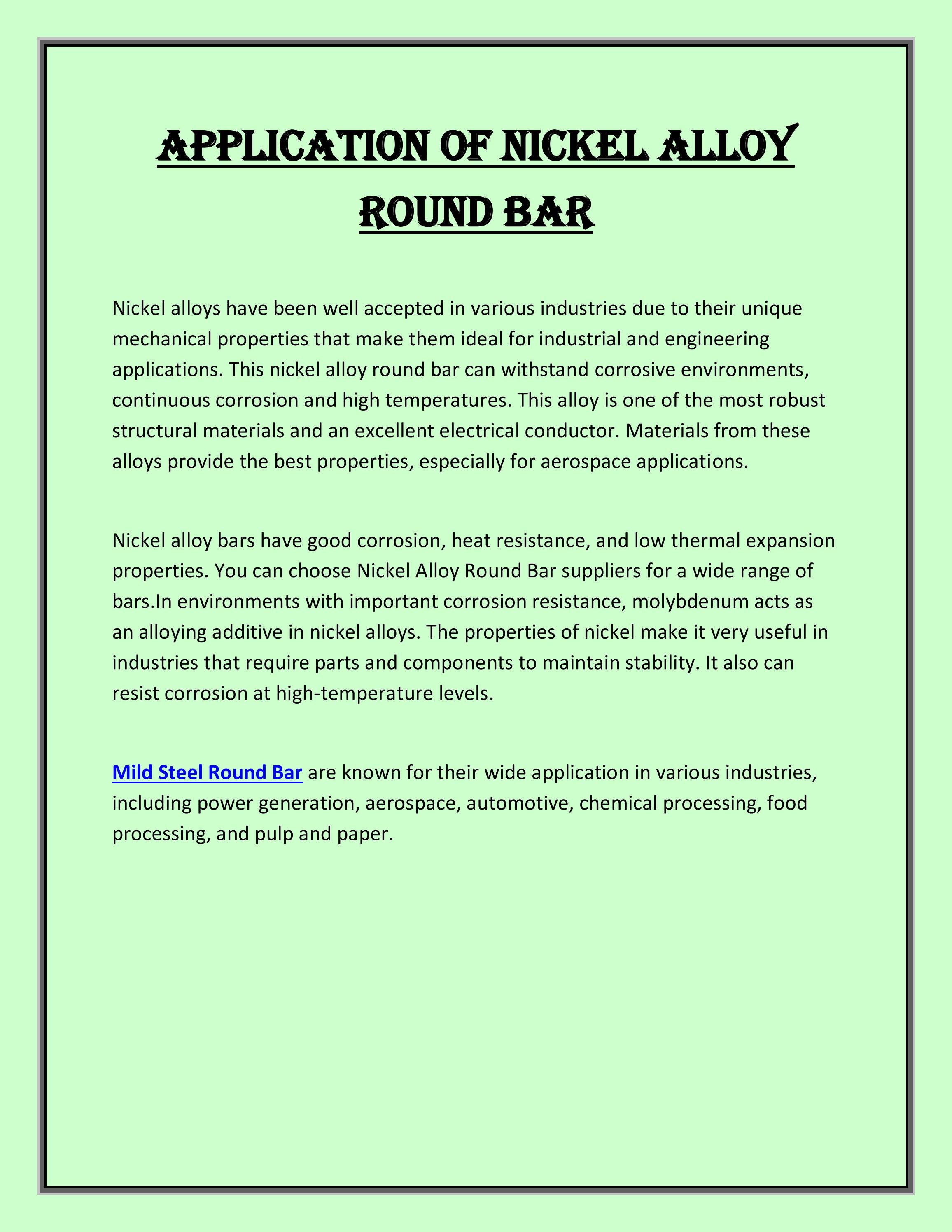 Application of nickel alloy round bar by piping material Issuu