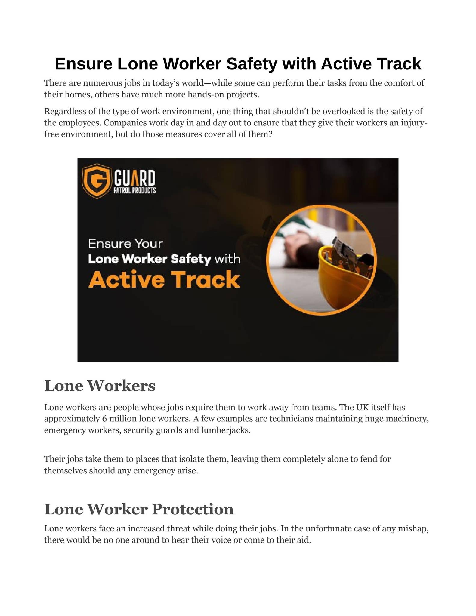 Ensure Lone Worker Safety with Active Track by Guard Patrol Products ...