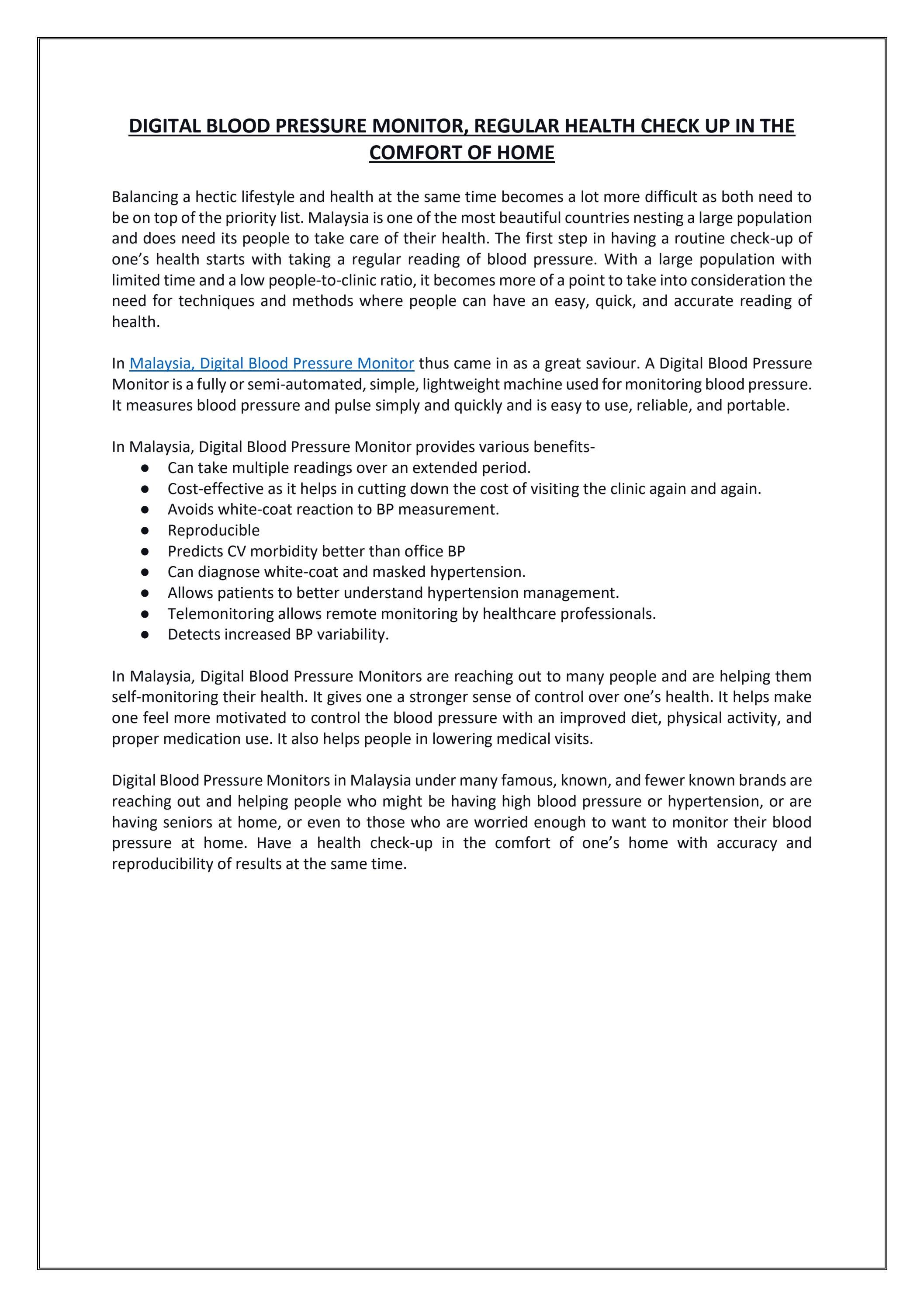 Digital Blood Pressure Monitor by Omron Healthcare Malaysia - Issuu