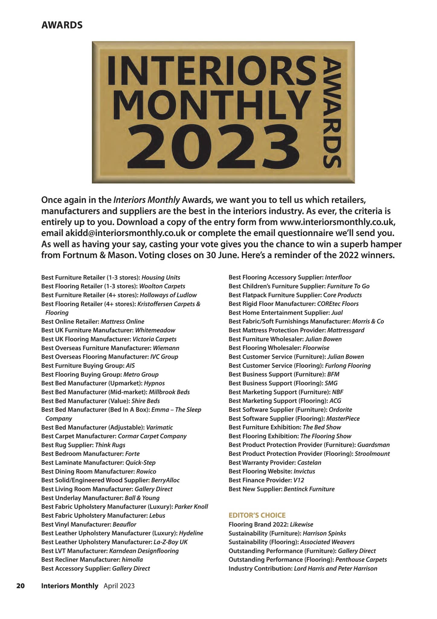 Interiors Monthly Awards 2023 - vote now by Interiors Monthly - Issuu