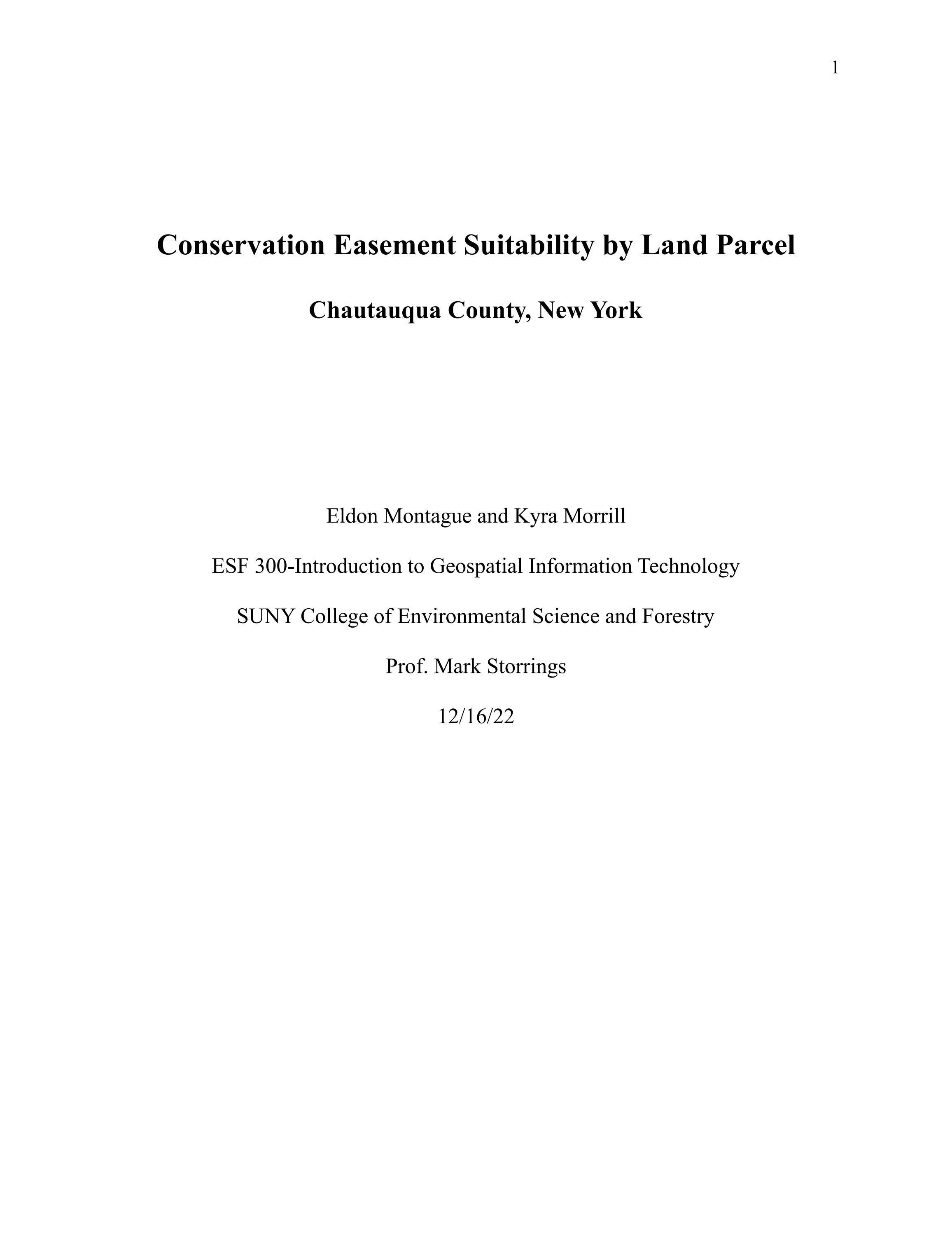 Conservation Easement Suitability by Land Parcel Chautauqua County, NY