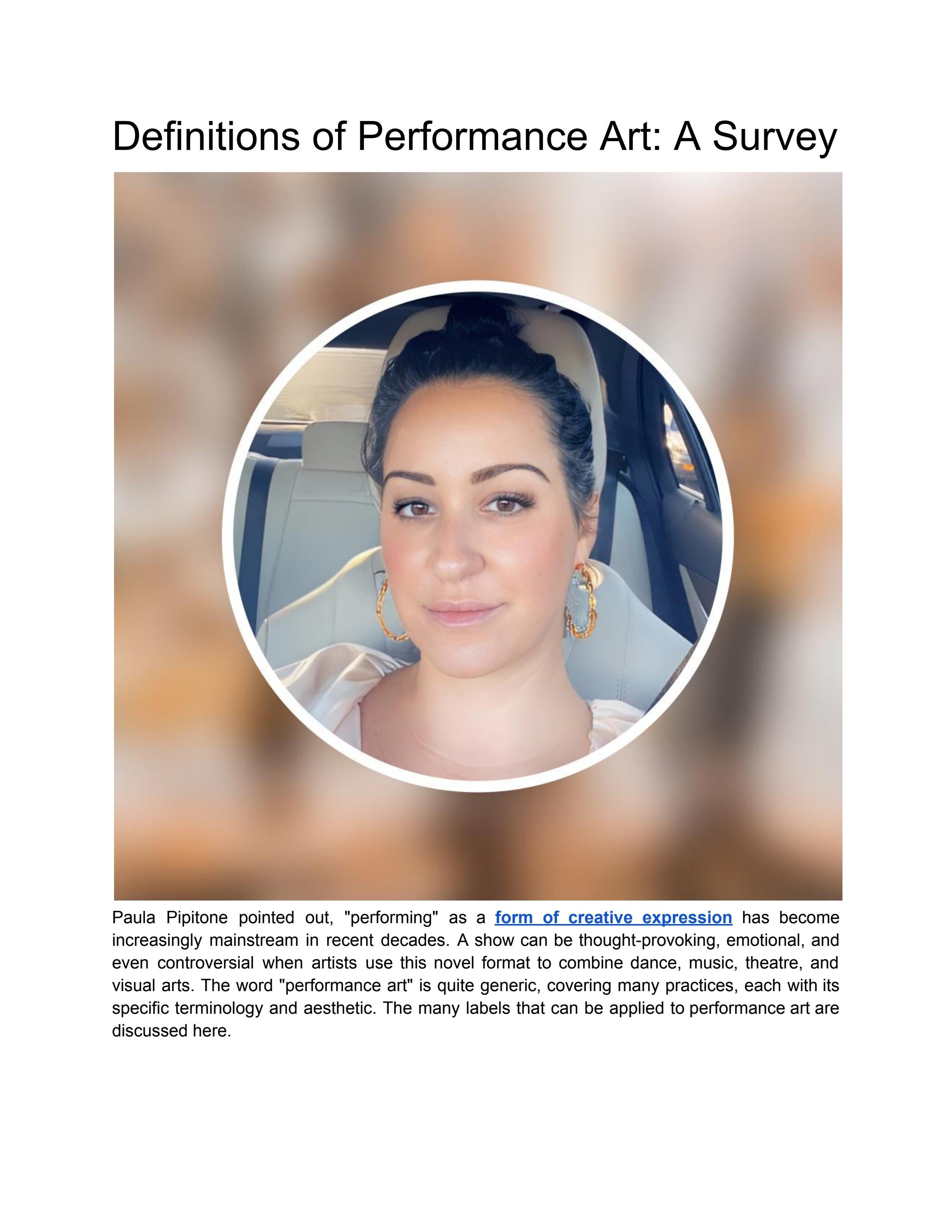 Definitions Of Performance Art A Survey By Paula Pipitone Issuu