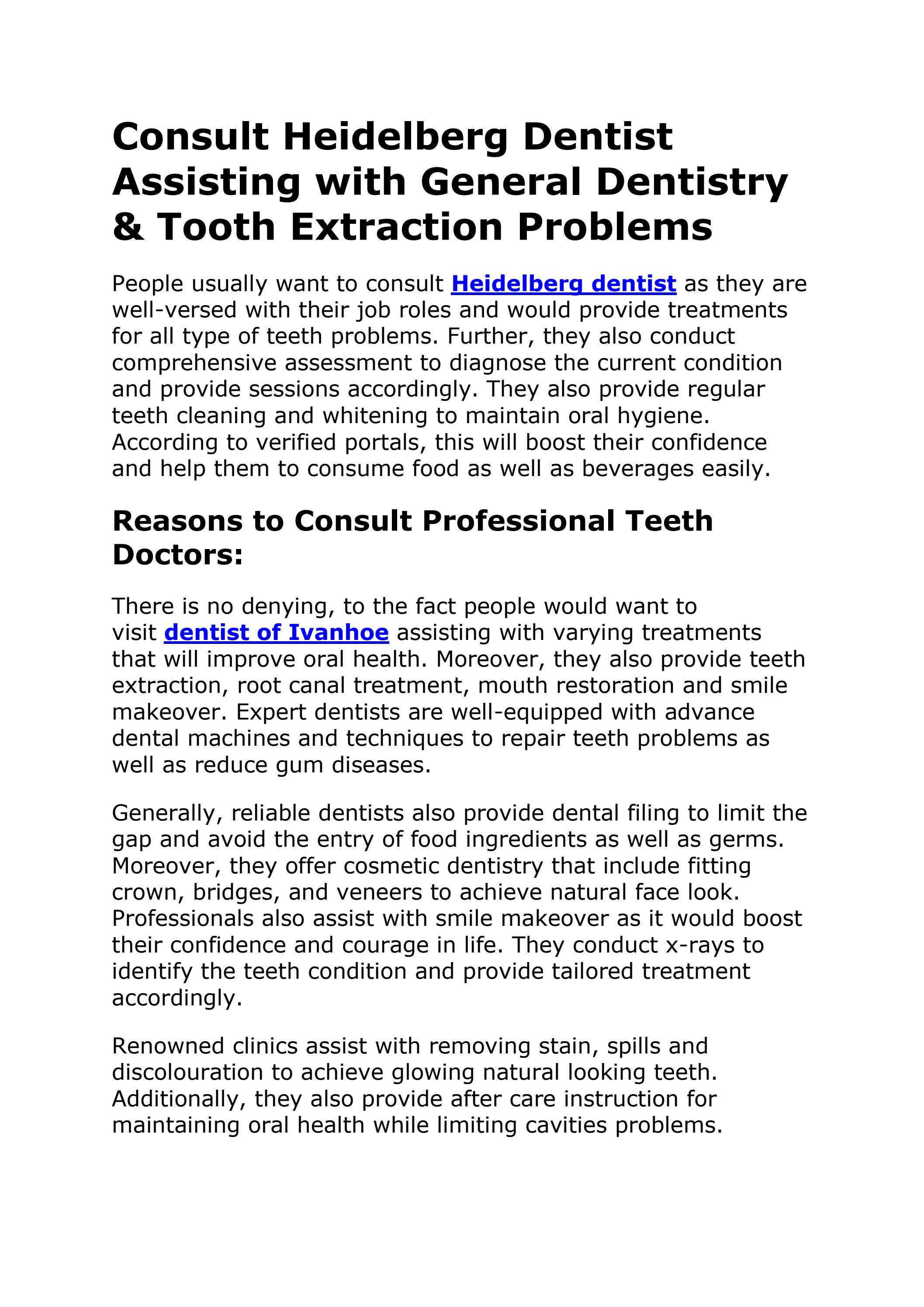 Consult Heidelberg Dentist Assisting with General Dentistry & Tooth