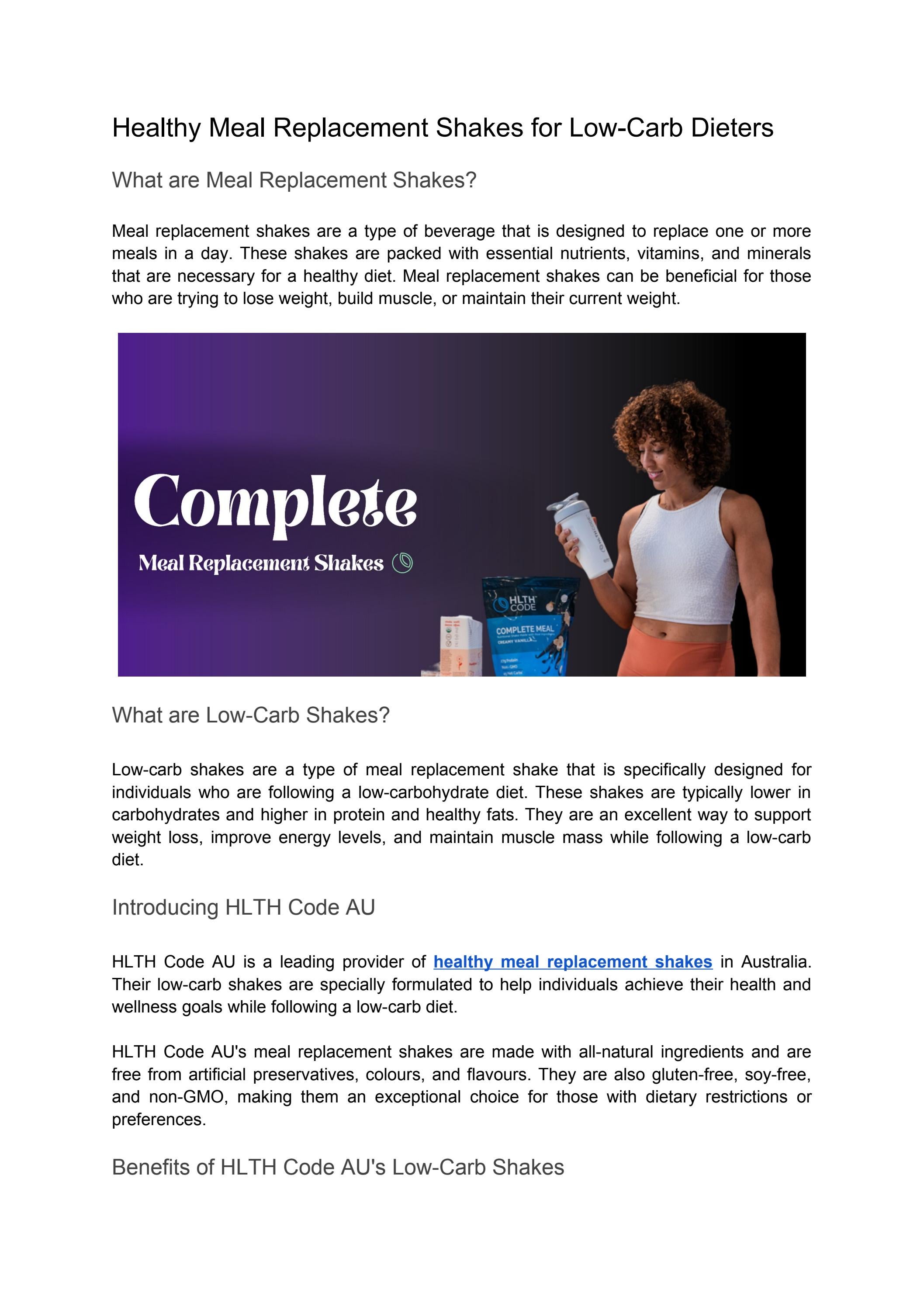 Low Carb Meal Replacement Shake: A Convenient and Healthy Option by