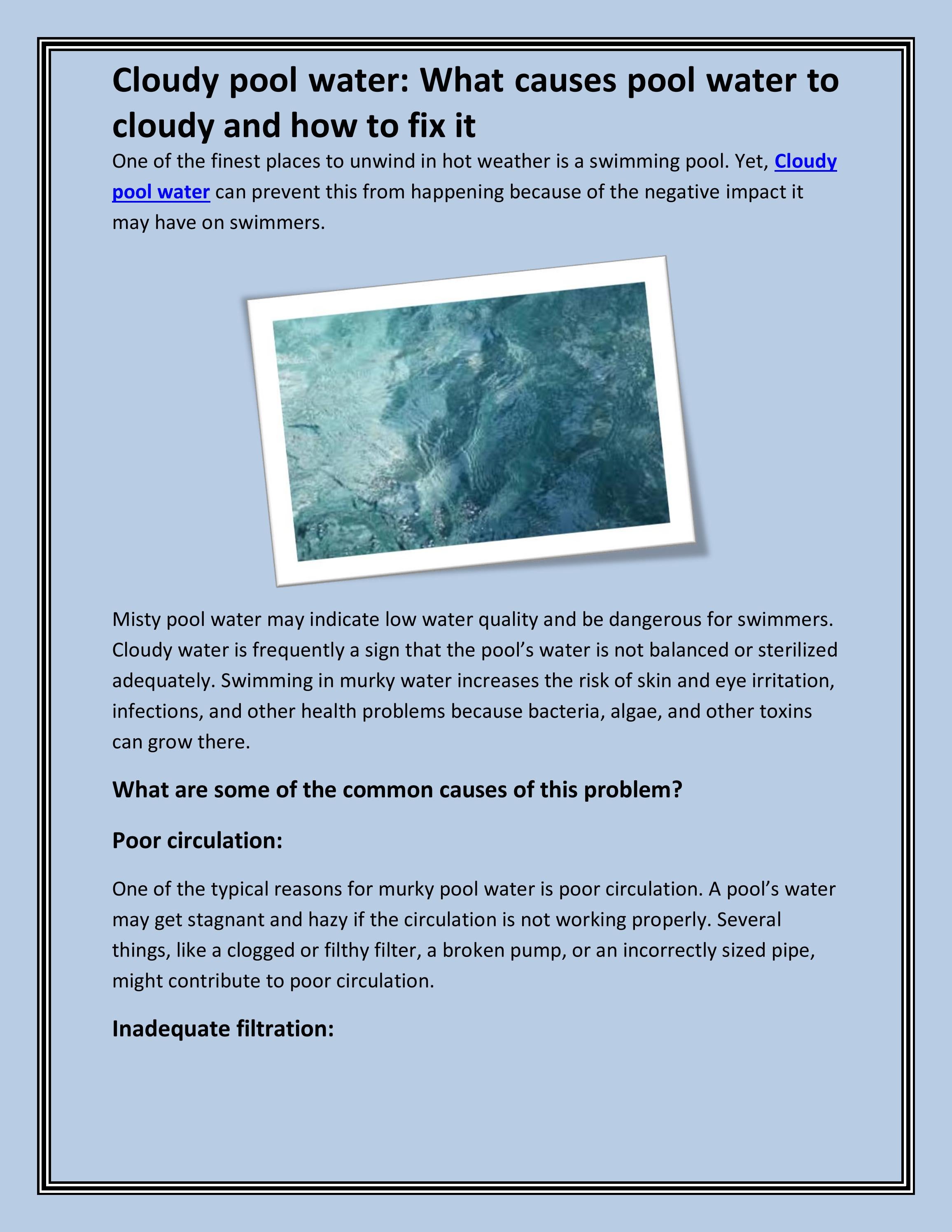 Cloudy pool water What causes pool water to cloudy and how to fix it