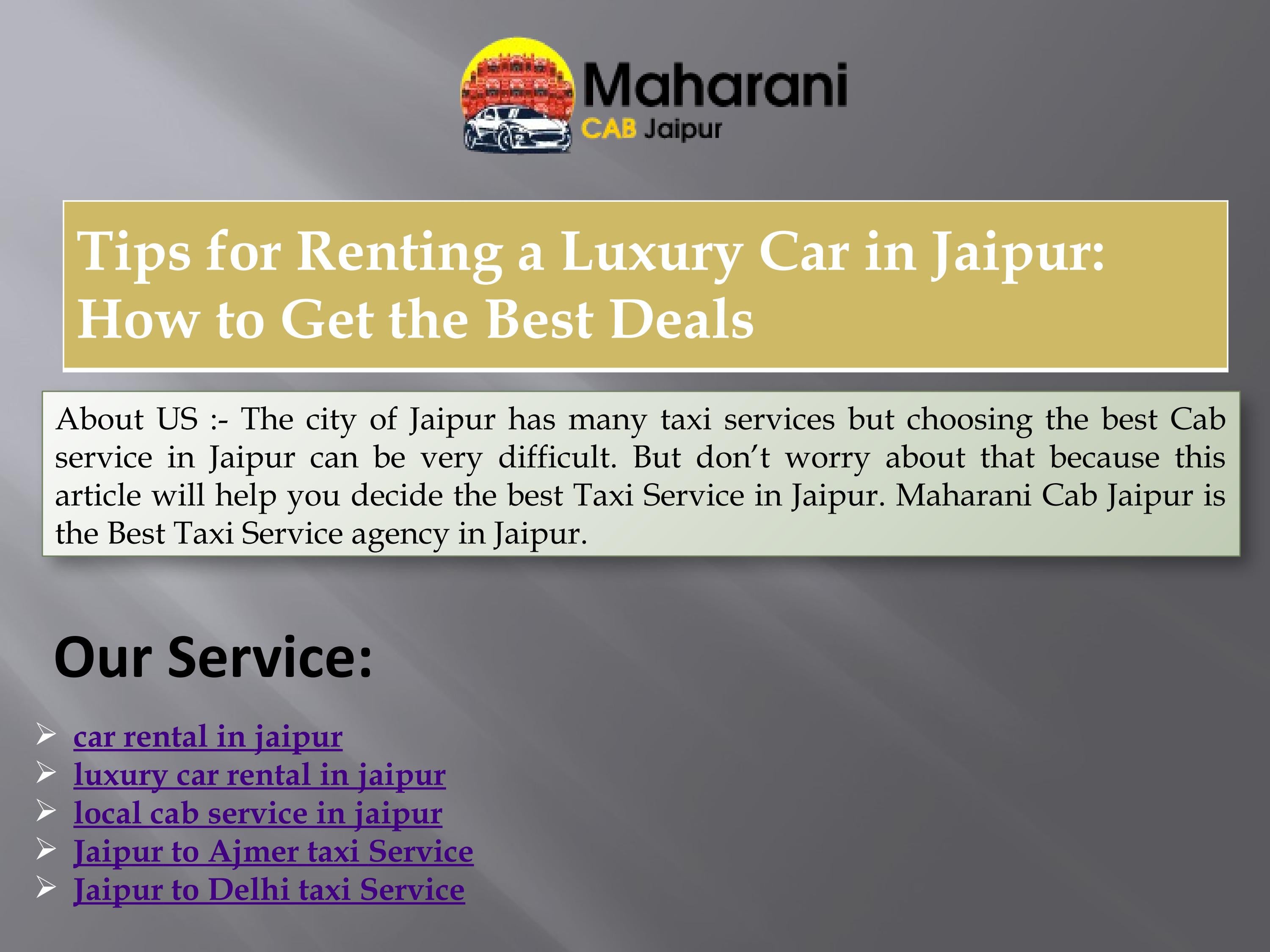 Tips for Renting a Luxury Car in Jaipur How to Get the Best Deals by