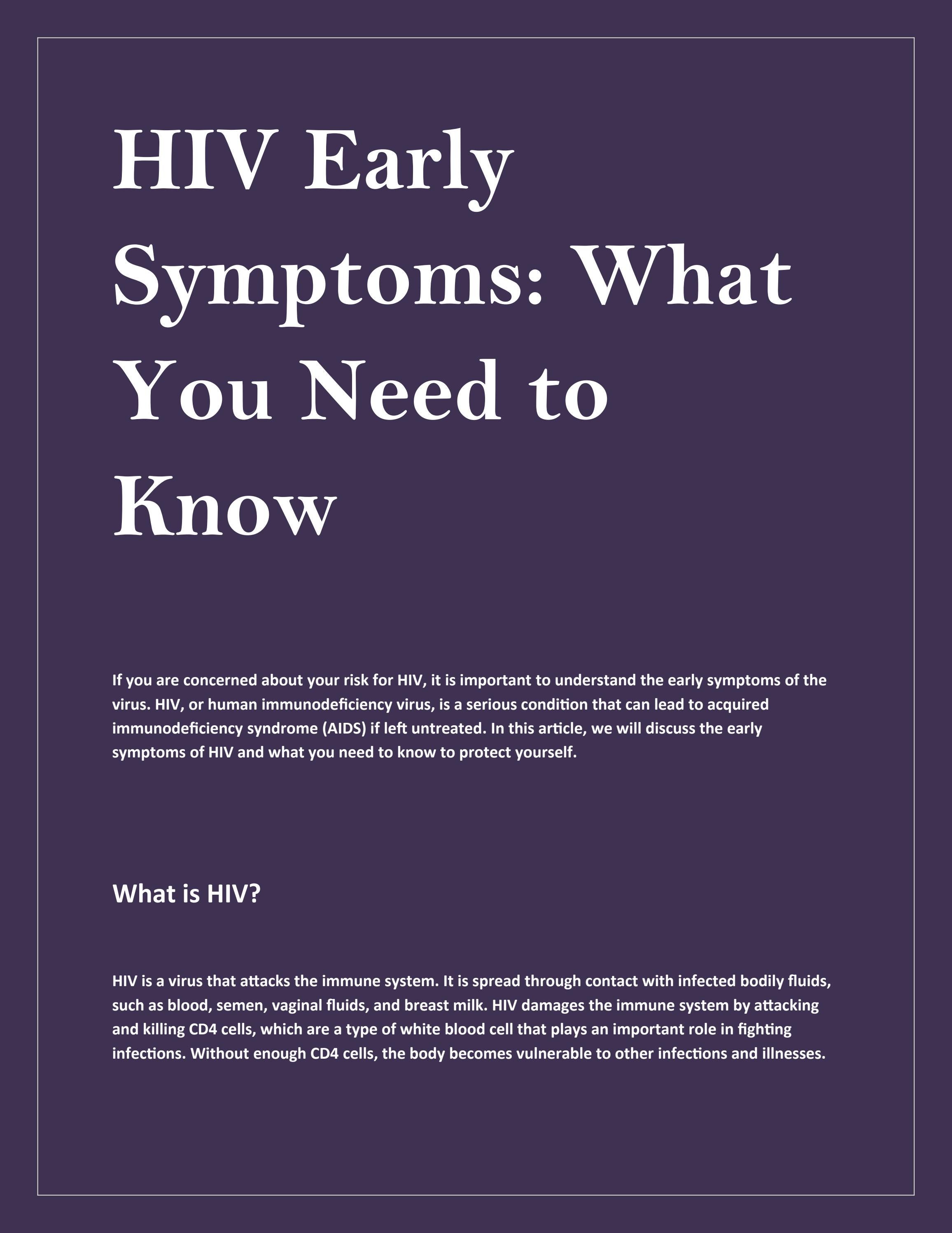 HIV Early Symptoms: What You Need to Know by Dr.Vinod - Issuu