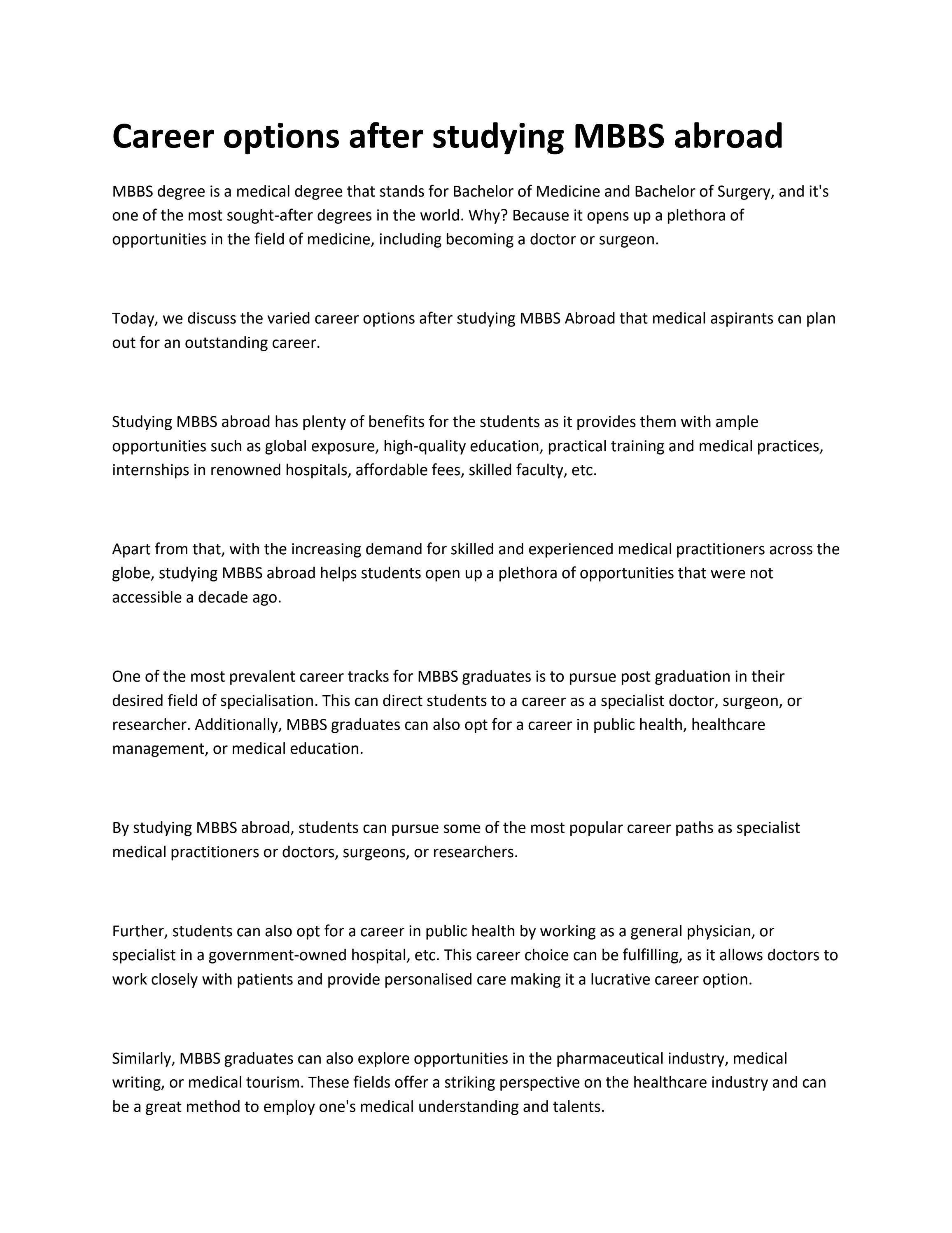 Career options after studying MBBS abroad by SIMON RILEY Issuu