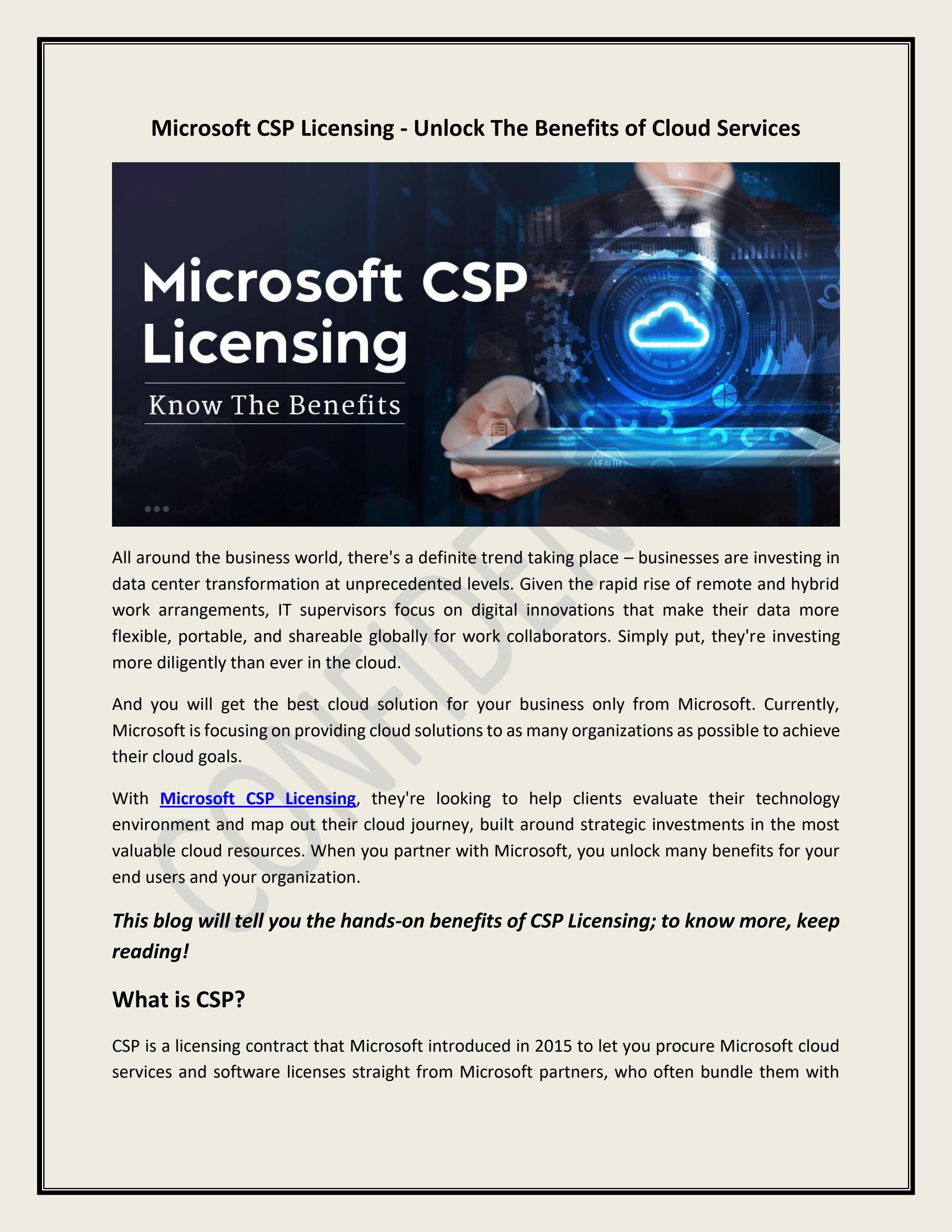 Microsoft CSP Licensing Unlock The Benefits Of Cloud Services By Microsoft csp licensing unlock the benefits of cloud services by