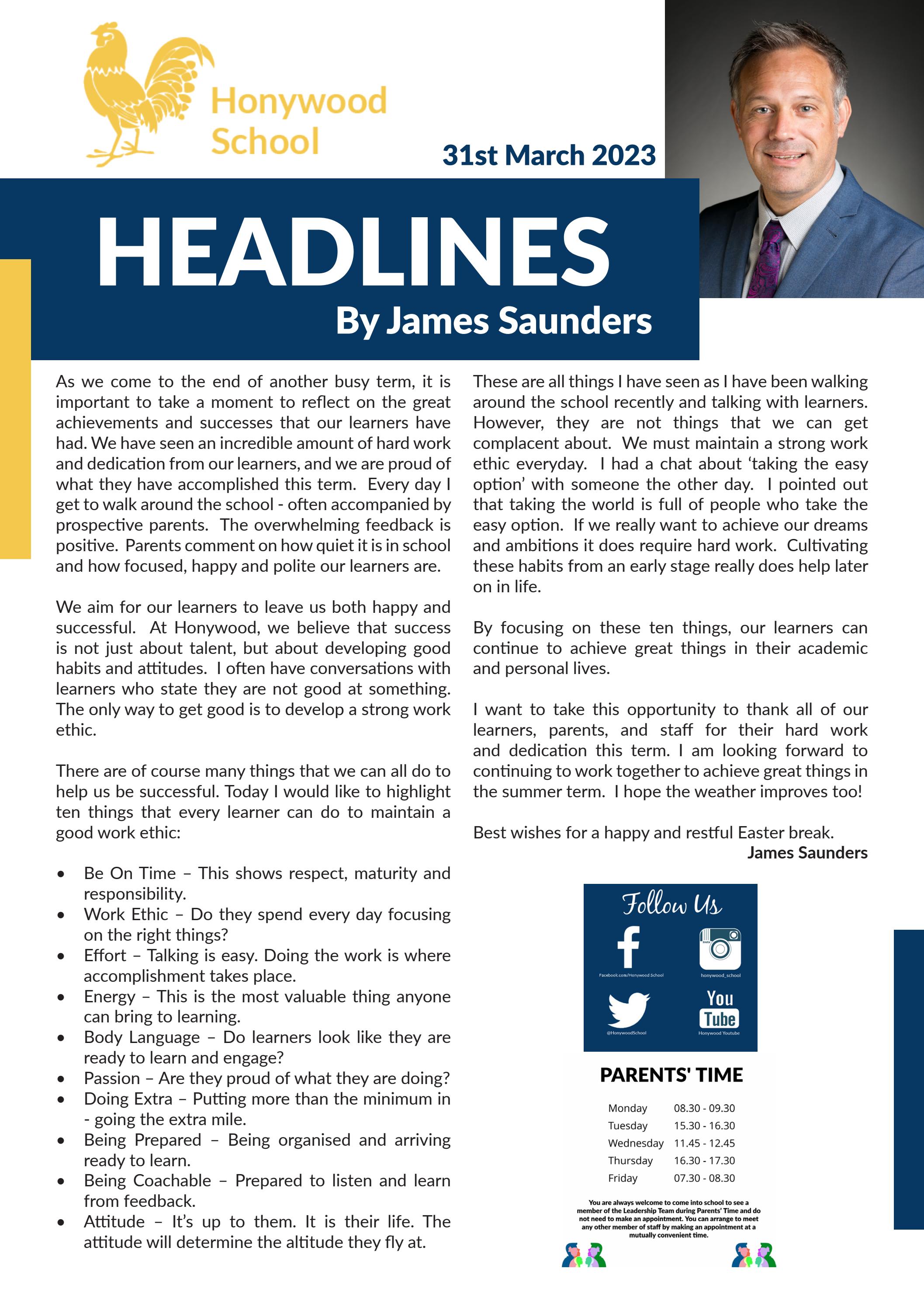 Headlines 31 March 2023 by Honywood School Issuu