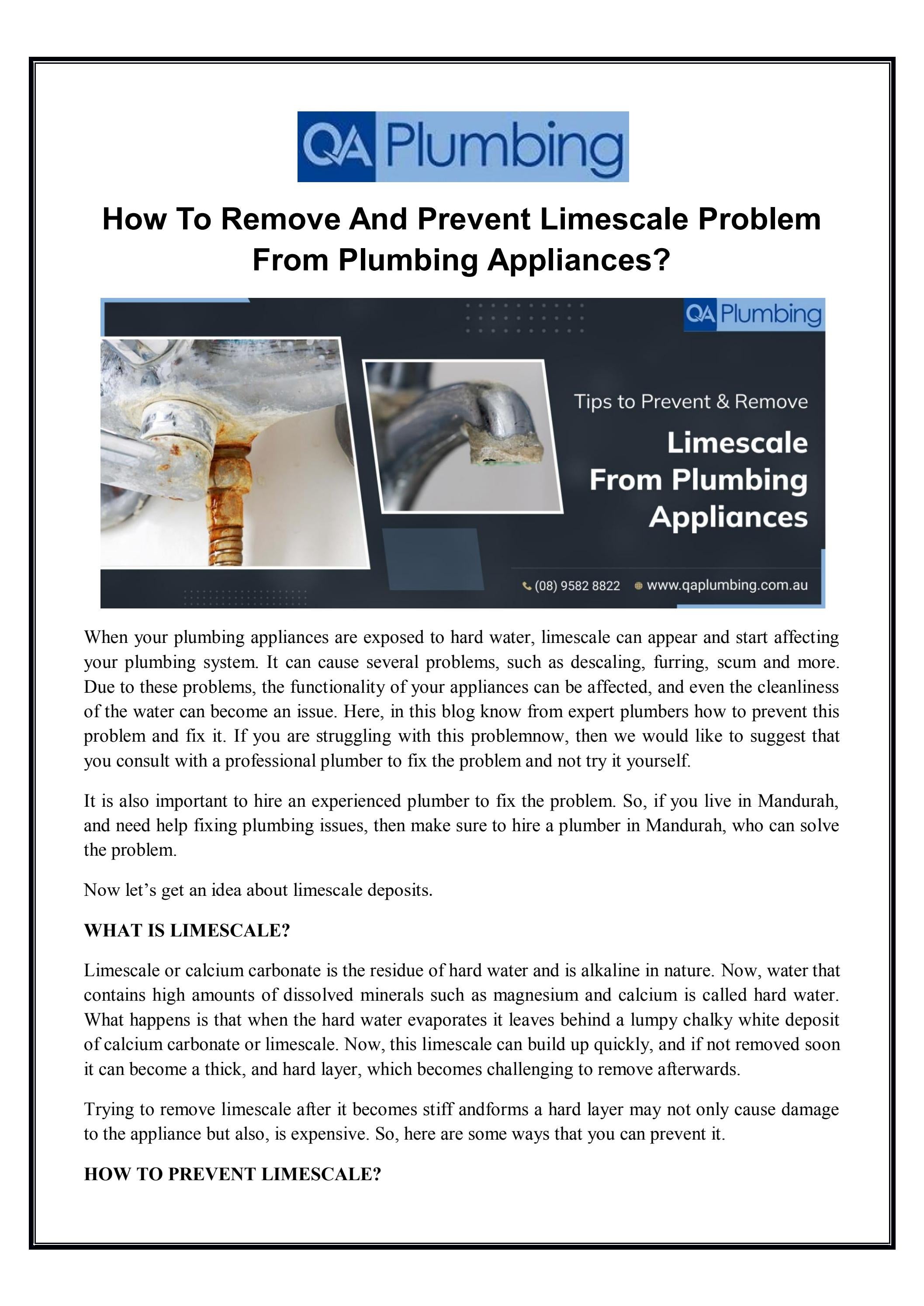 How to Remove and Prevent Limescale Problem From Plumbing Appliances
