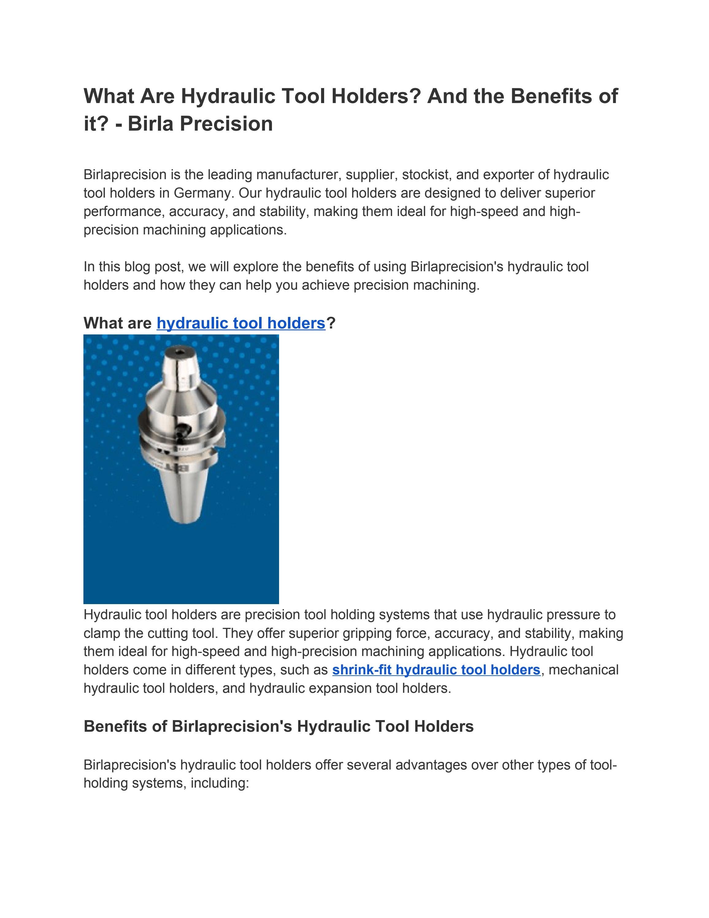 What Are Hydraulic Tool Holders? And the Benefits of it? Birla
