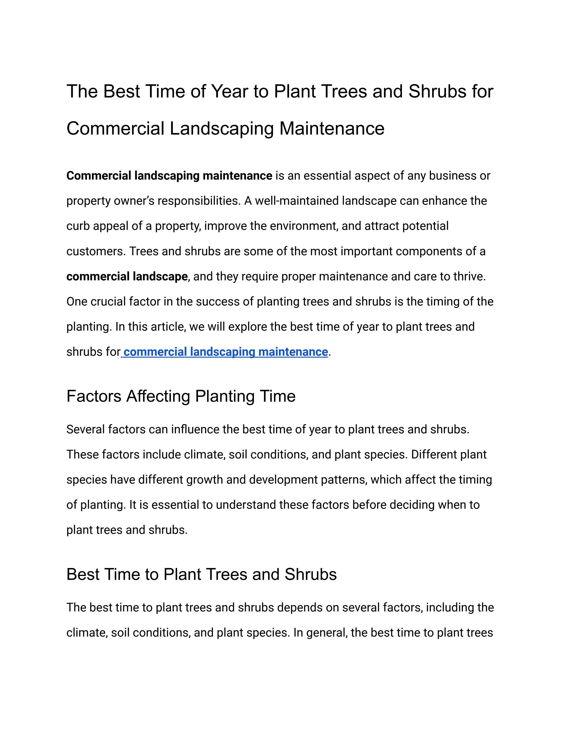 The Best Time of Year to Plant Trees and Shrubs for Commercial