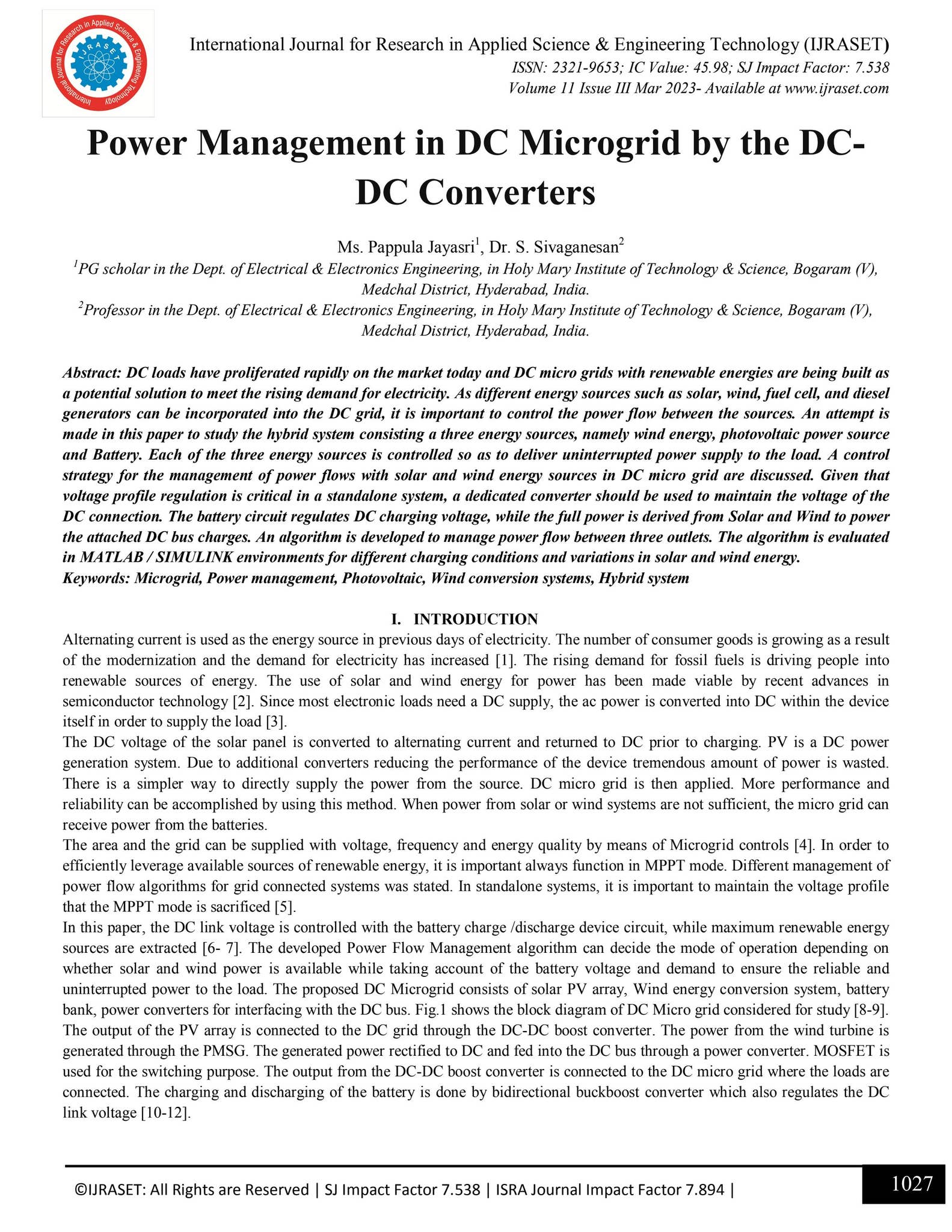 Power Management in DC Microgrid by the DC-DC Converters by IJRASET - Issuu